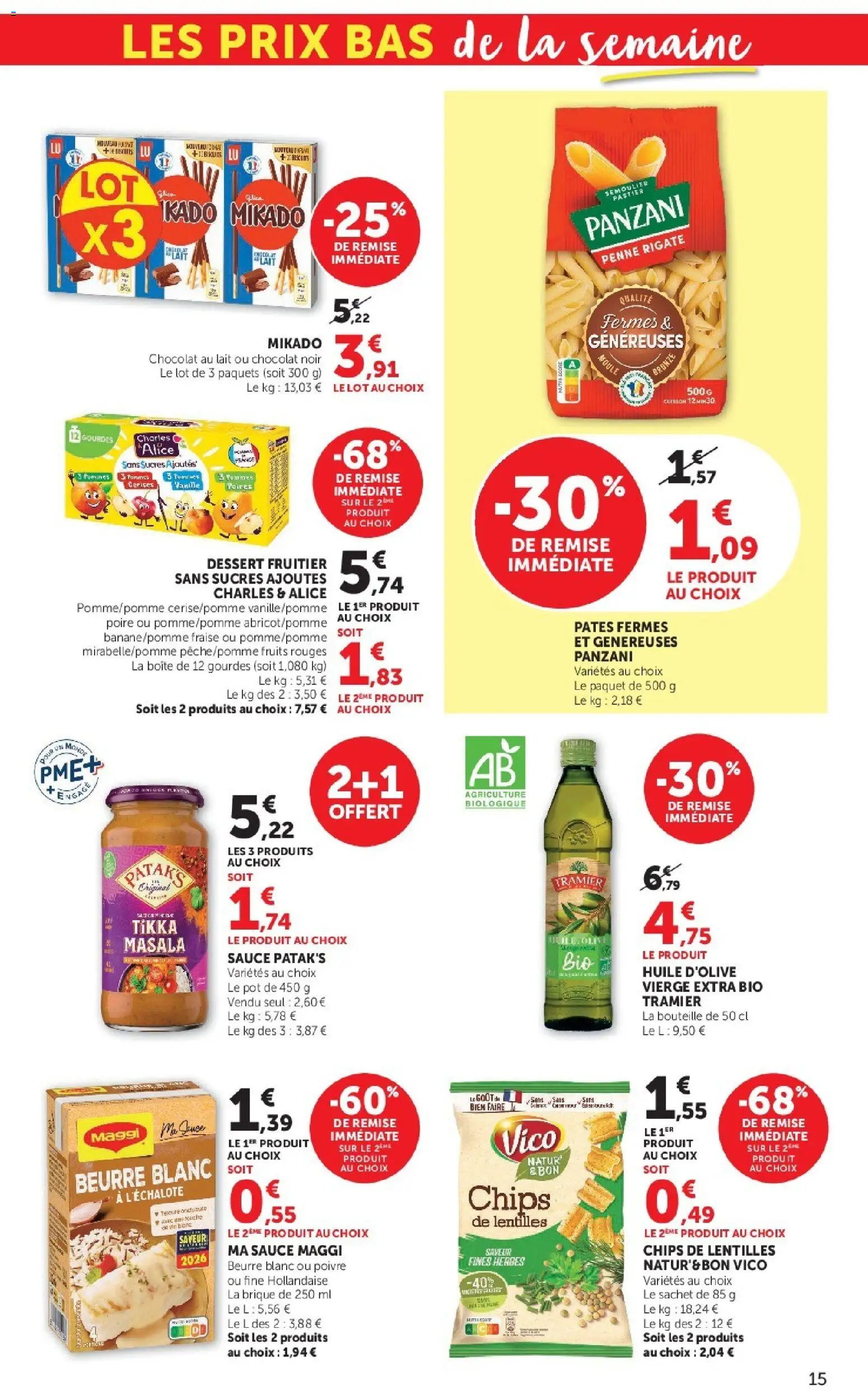 {H1} | Page: 15 | Produits: Brique, Dessert, Pommes, Chips