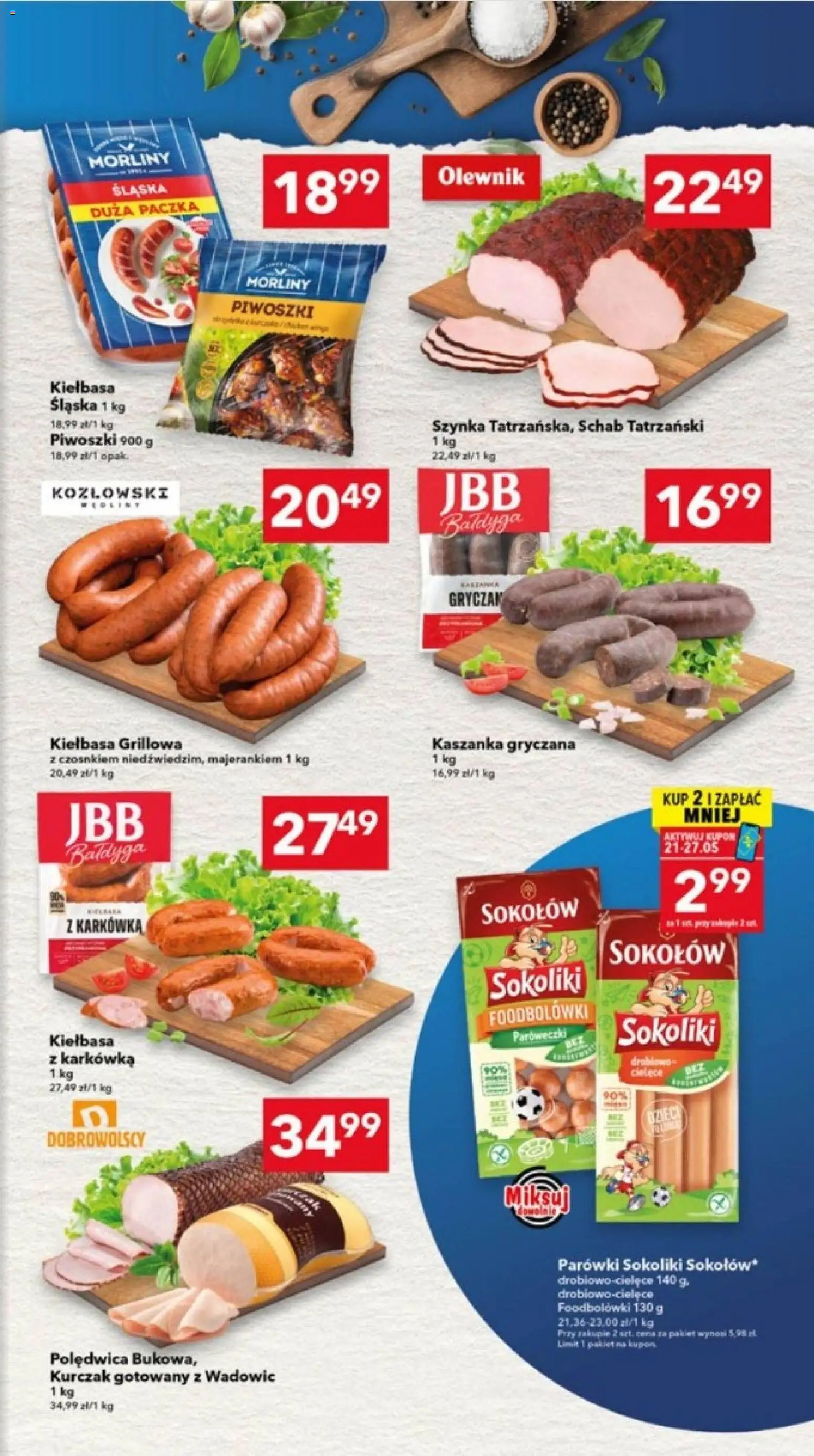 Lewiatan gazetka - Ostrów Wielkopolski od 21.05.2026 | Strona: 7 | Produkty: Kurczak, Parówki sokoliki, Parówki, Kiełbasa śląska