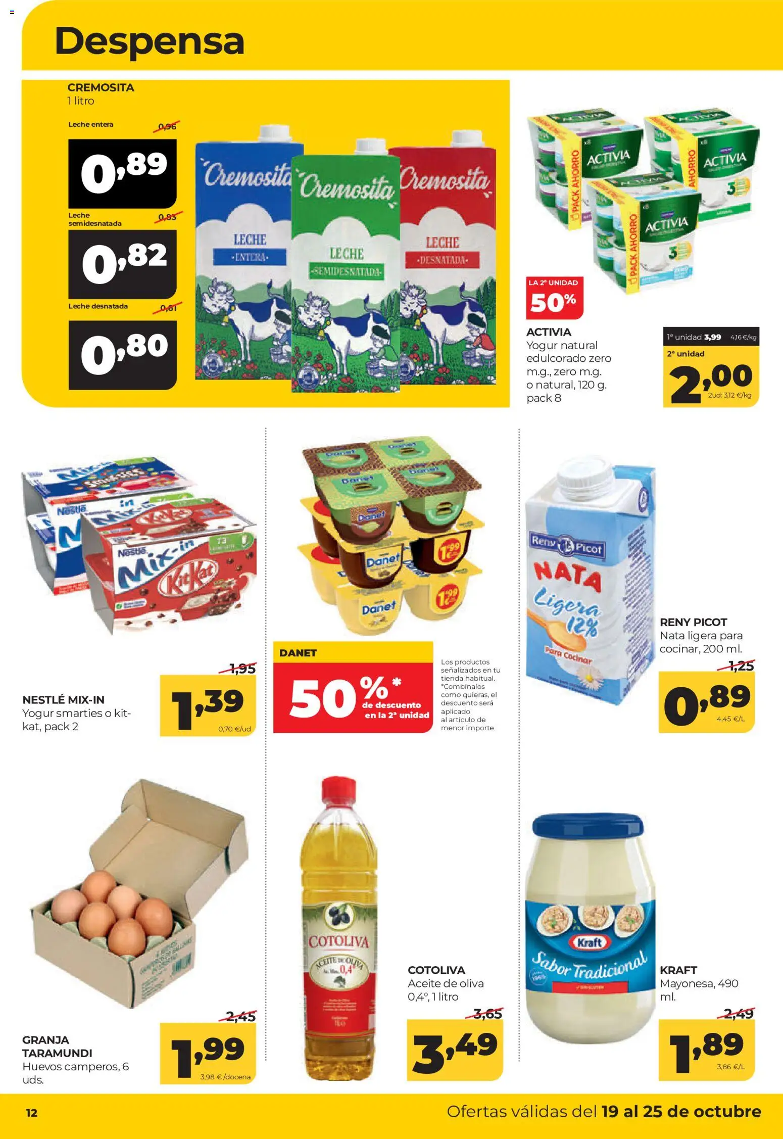 Alimerka folleto Castilla y León │ válido desde el 19/10/2026 | Página: 12 | Productos: Leche desnatada, Yogur, Aceite de oliva, Yogur natural