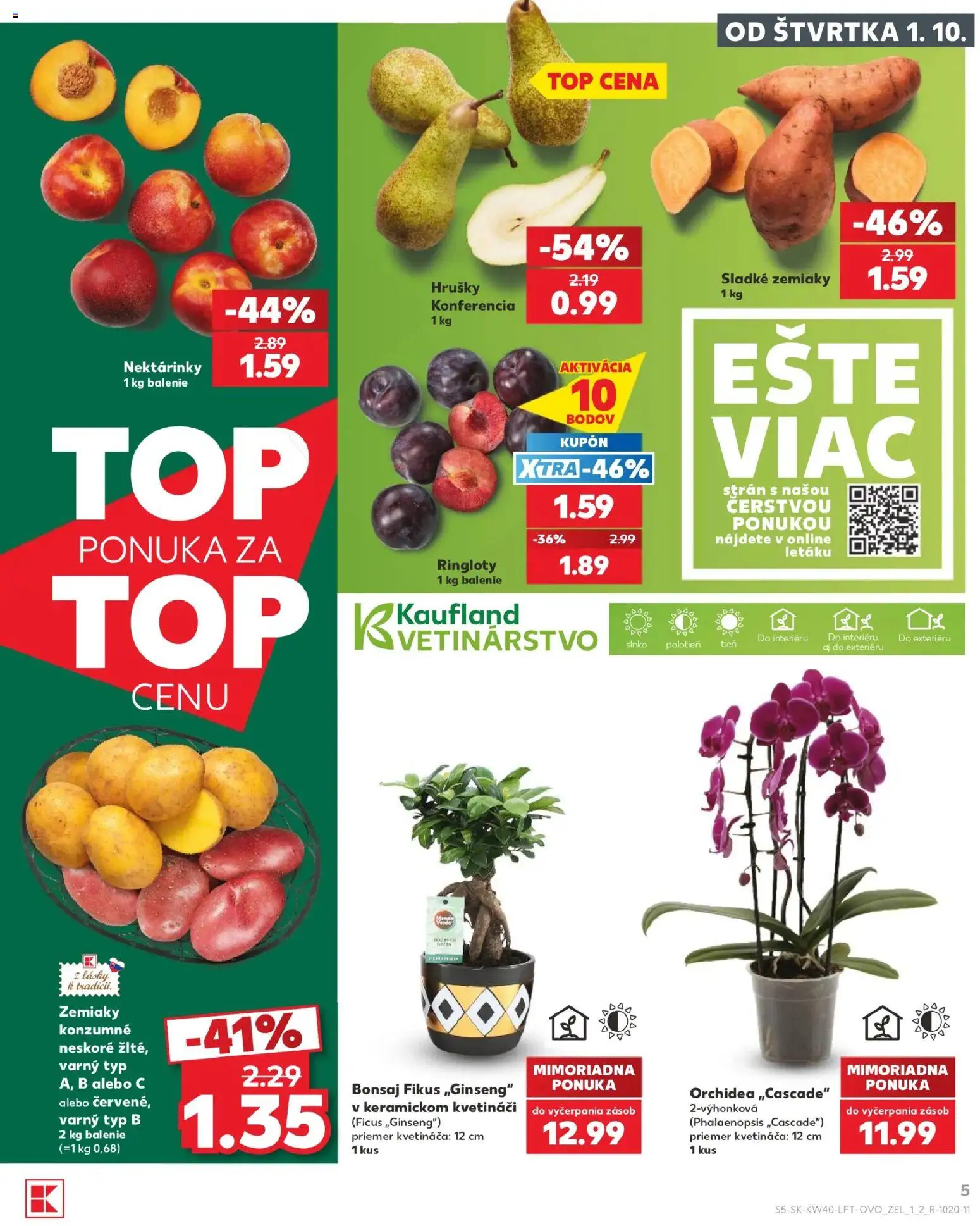Nové Kaufland akcie – leták je platný od 01.10.2026 | Strana: 5 | Produkty: Nektárinky, Zemiaky, Orchidea, Hrušky