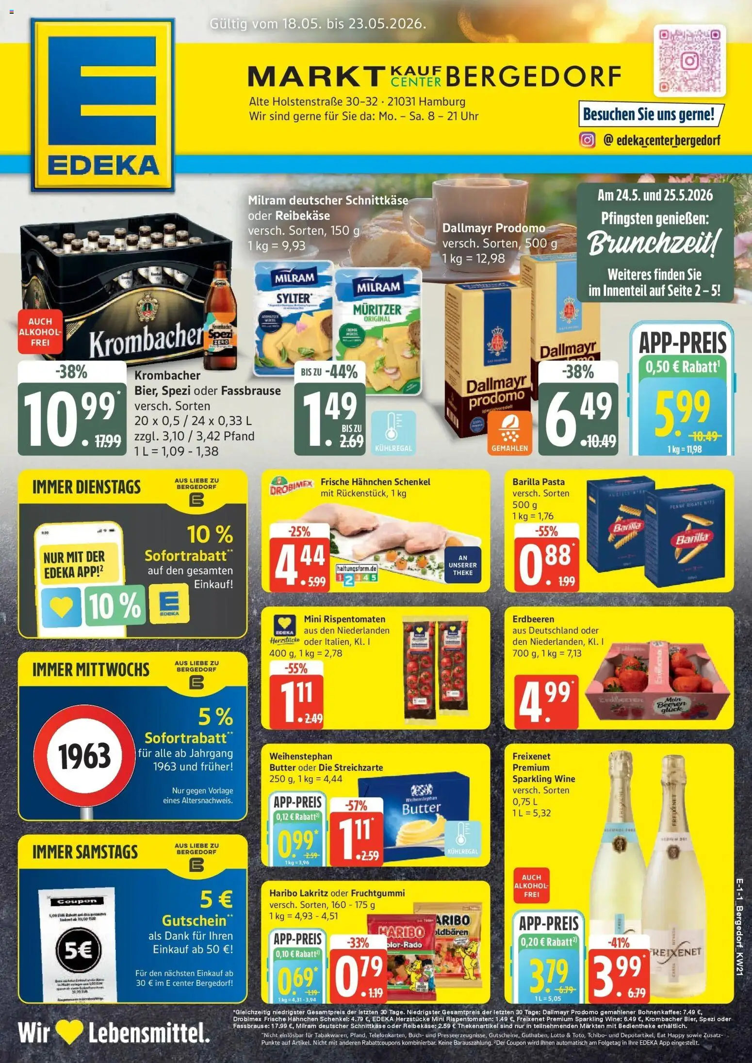 Edeka Prospekt Hamburg – gültig ab 18.05.2026 | Seite: 1 | Produkte: Theke, Krombacher, Fassbrause, Reibekase