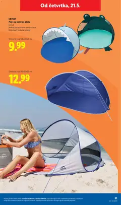 CRIVIT Pop-up šator za plažu, Komad. Idealan kao zaštita od vjetra i sunca. Uključujući torbu za nošenje. Dimenzije: cca 120x60x120 cm - Pregled kataloga iz trgovine Lidl, vrijedi od 18.05.2026 | Stranica: 21