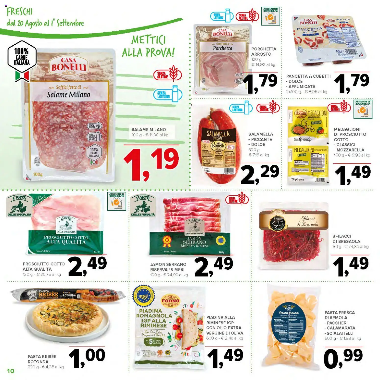 Volantino Todis del 20/08/2026 | Pagina: 10 | Prodotti: Senza glutine, Bresaola, Pasta, Semola