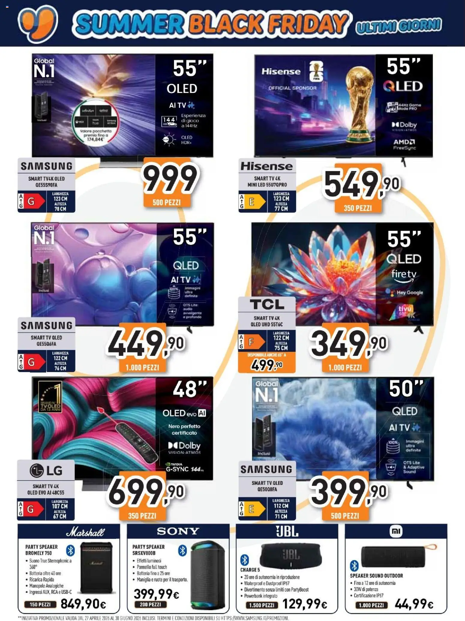 Volantino Unieuro del 26/06/2026 | Pagina: 5 | Prodotti: smart TV, Lima, Audio, Speaker