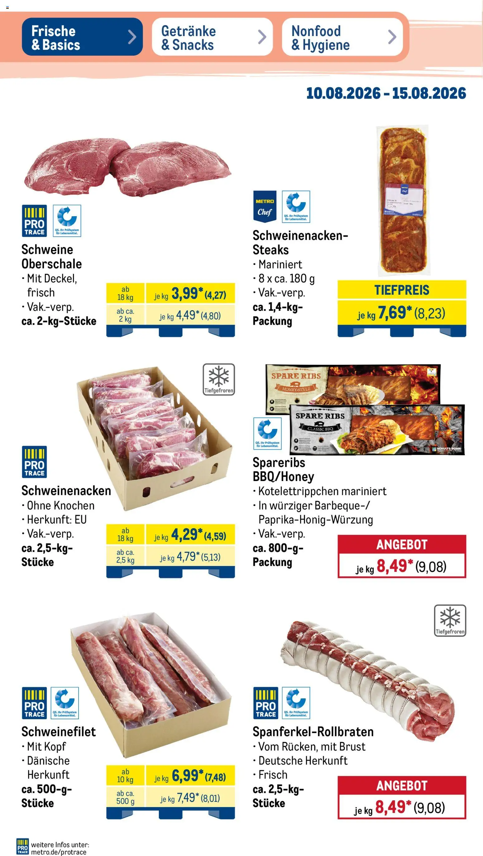 Metro Prospekt – gültig ab 10.08.2026 | Seite: 4 | Produkte: Spare ribs, Schweinenacken, Schweinefilet