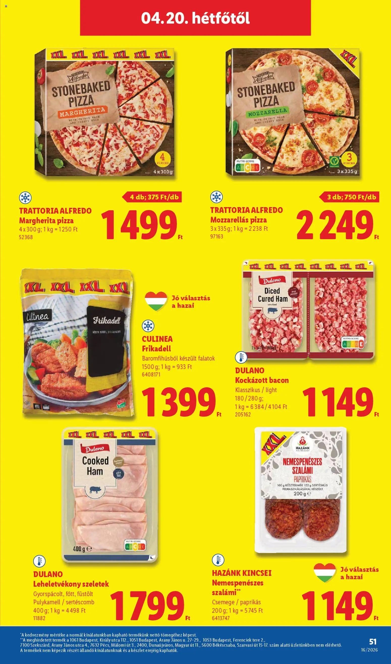 Lidl akciós ujság - amely érvényes a következő dátumtól: 16.04.2026 | Oldal: 51 | Termékek: Mozzarella, Kockázott bacon, Bacon, Sertéshús