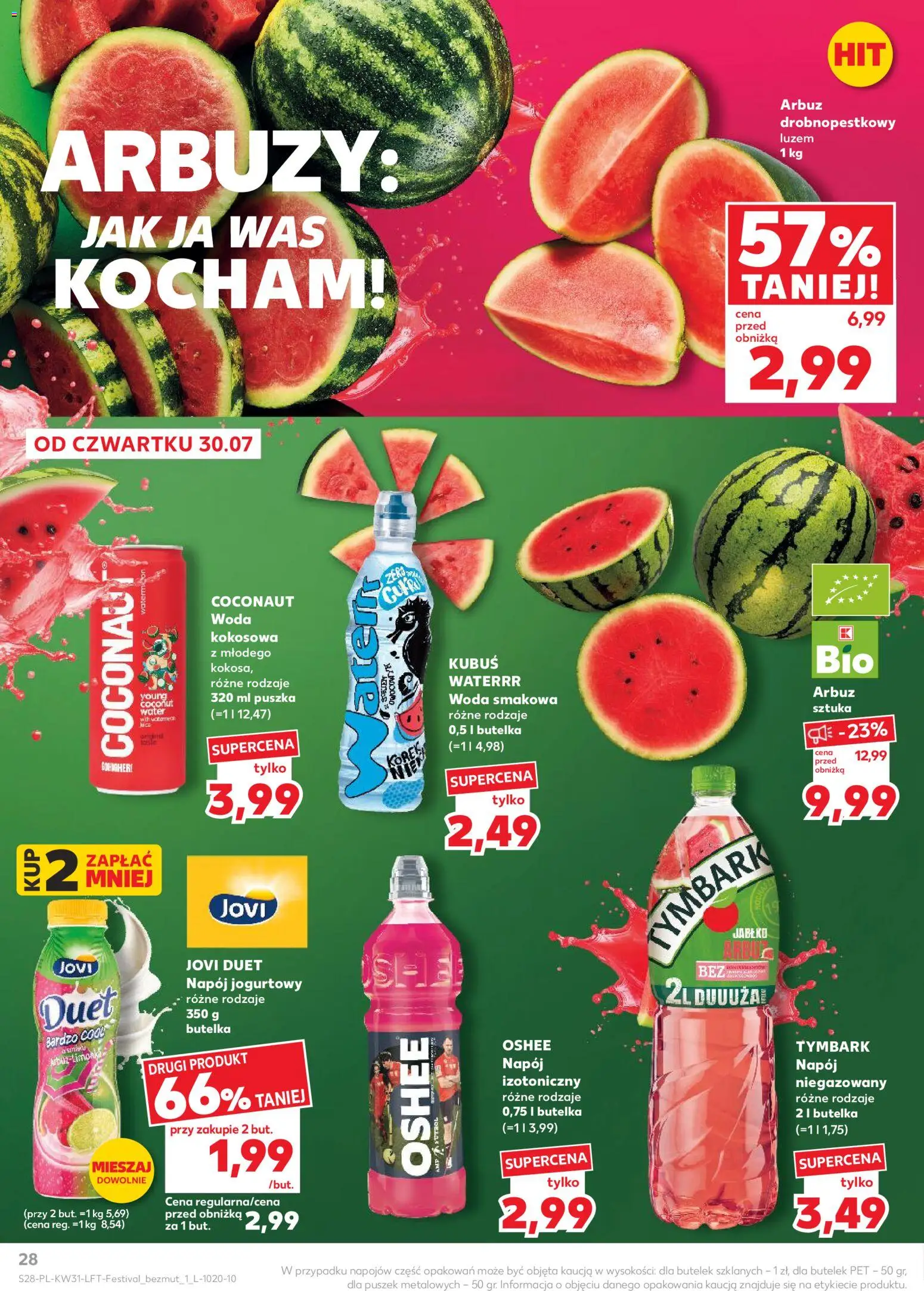 Kaufland gazetka od 30.07.2026 | Strona: 28 | Produkty: Arbuz, Woda kokosowa, Tymbark, Woda