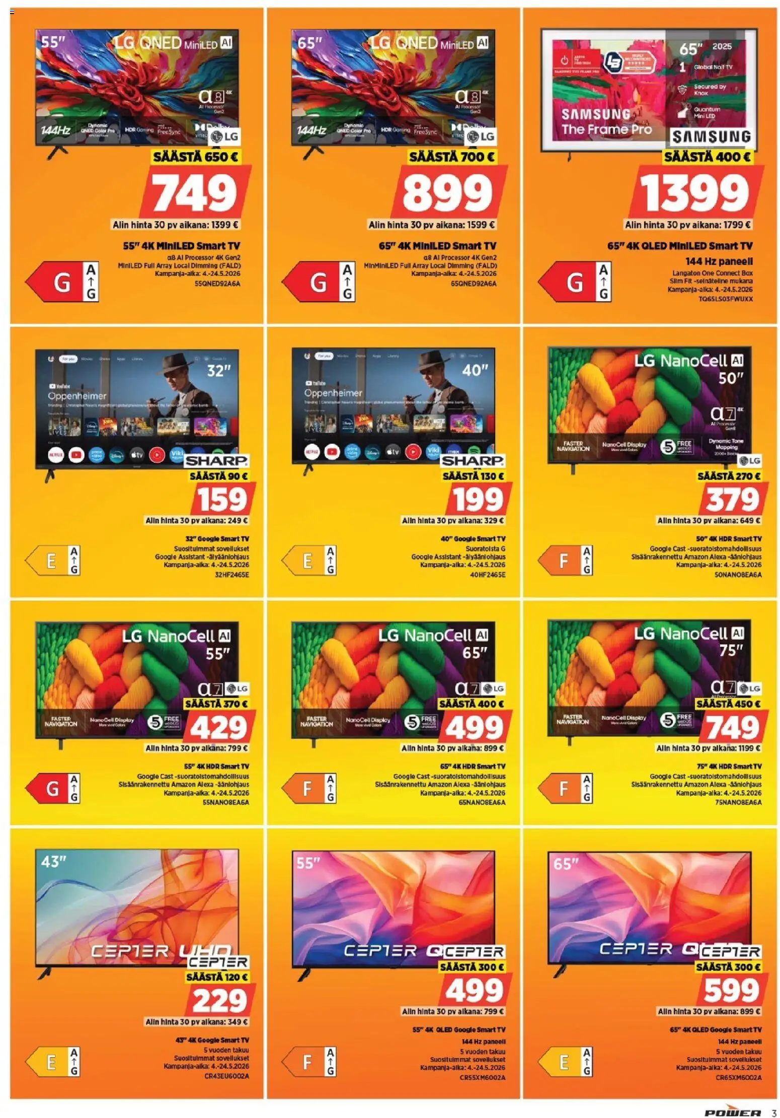 Power tarjoukset – voimassa 04.05.2026 alkaen | Sivu: 3 | Tuotteet: TV