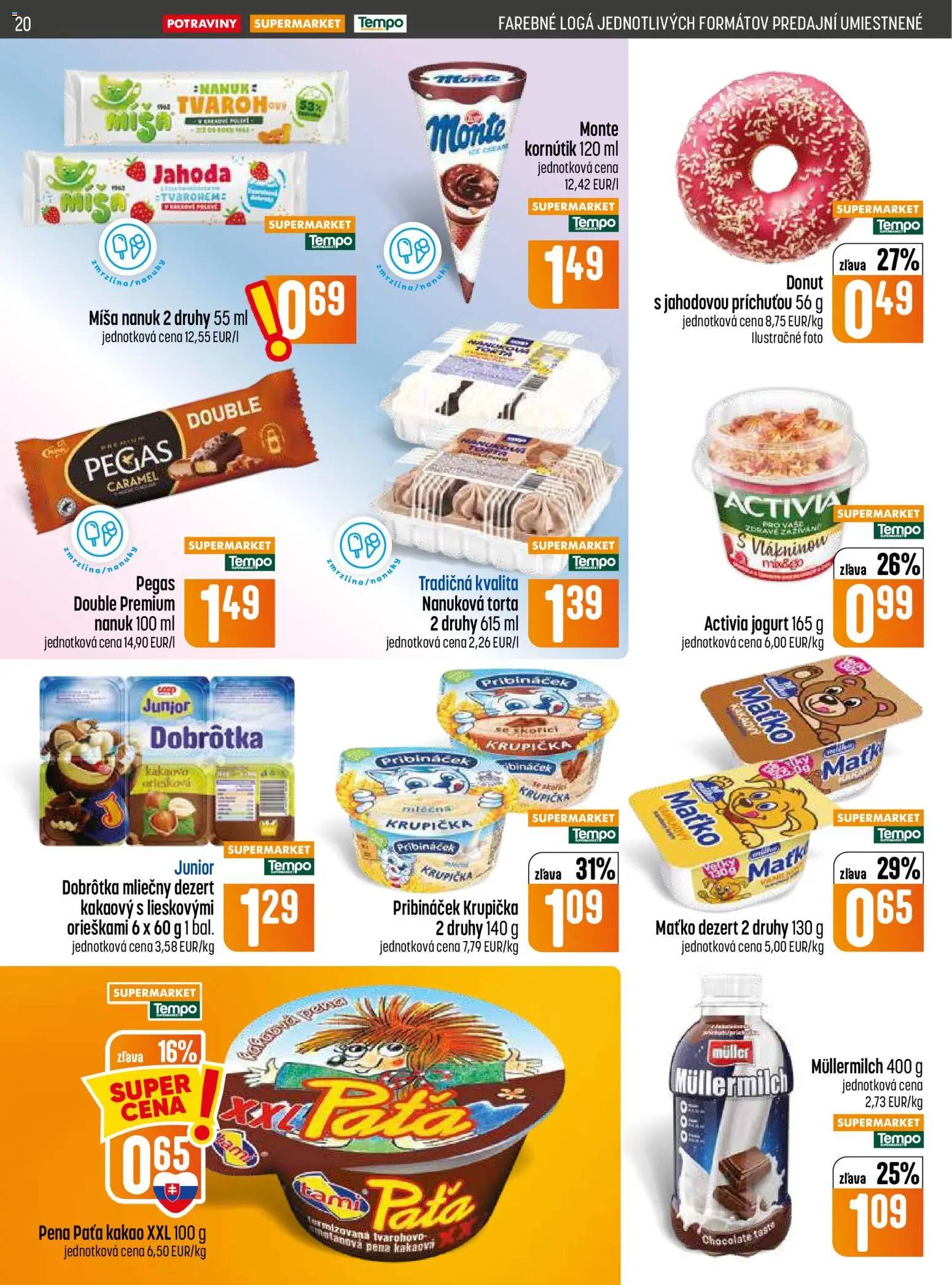 Nové COOP Jednota akcie – leták je platný od 09.07.2026 | Strana: 20 | Produkty: Jogurt, Nanuk, Torta, Kakao