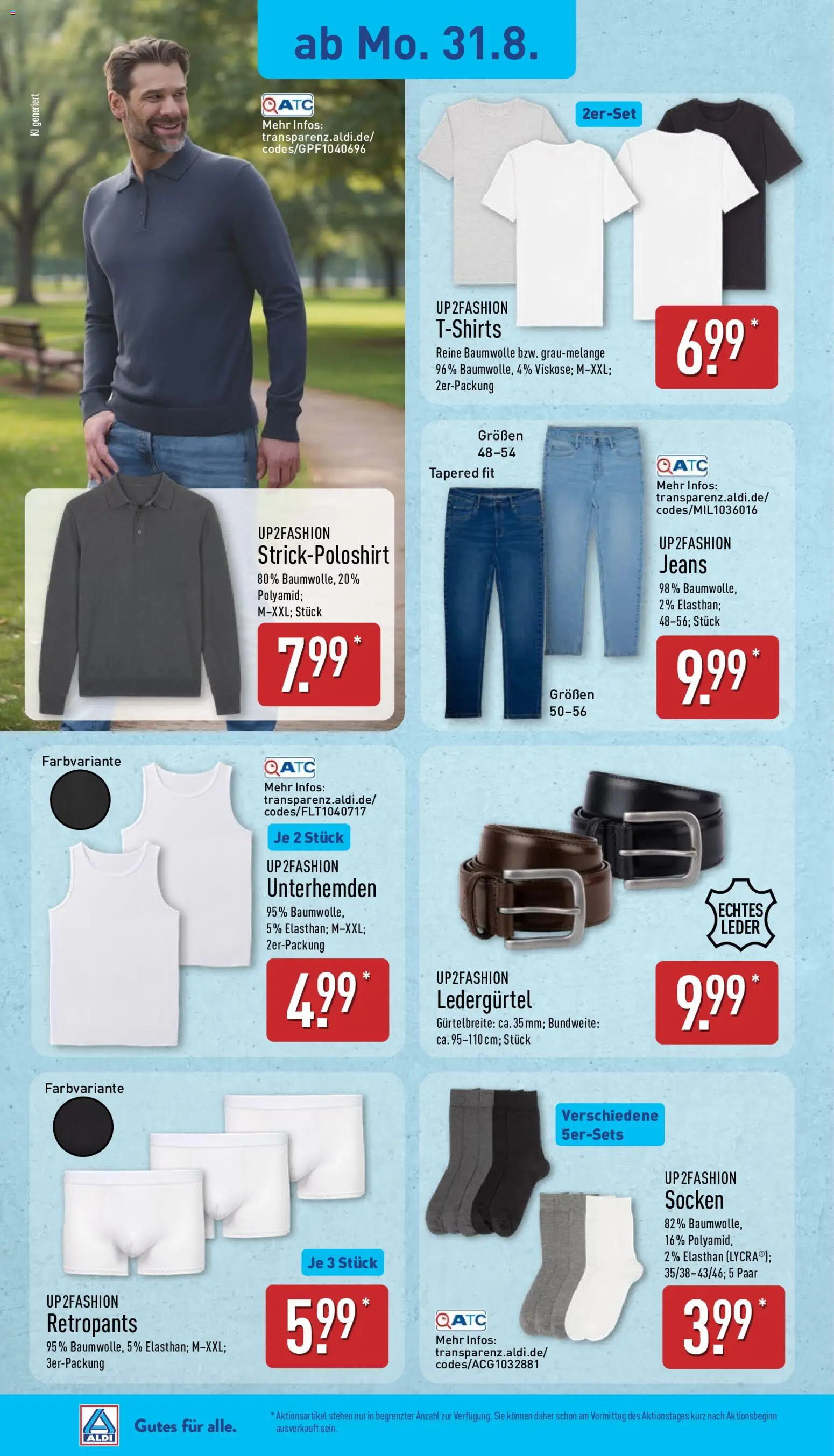 Aldi Prospekt – gültig ab 31.08.2026 | Seite: 6 | Produkte: Shirt, Up2fashion, Socken, Jeans