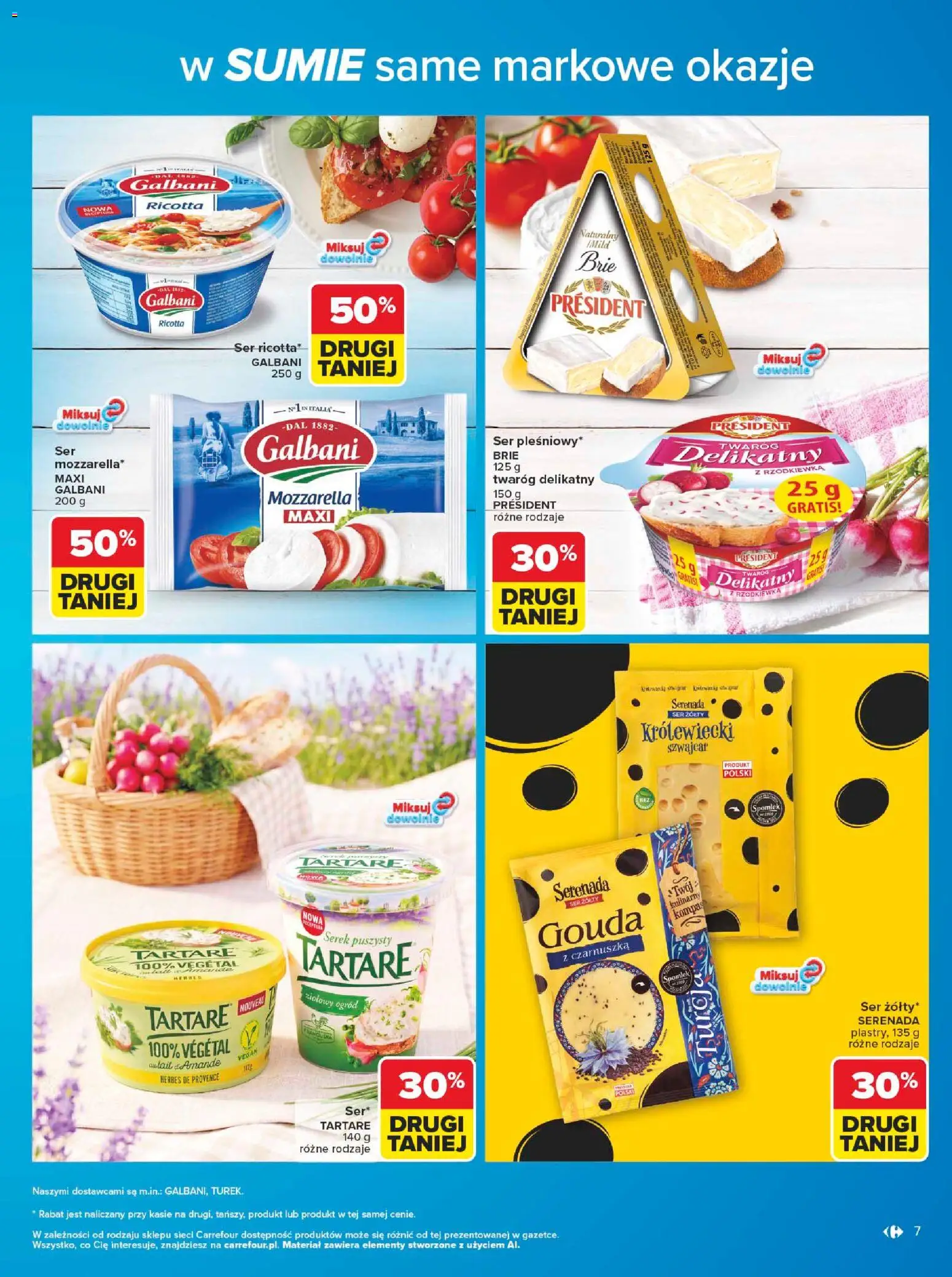 Carrefour gazetka - W sumie same markowe okazje od 08.06.2026 | Strona: 7 | Produkty: Ser żółty, Czarnuszka, Mozzarella, Twaróg