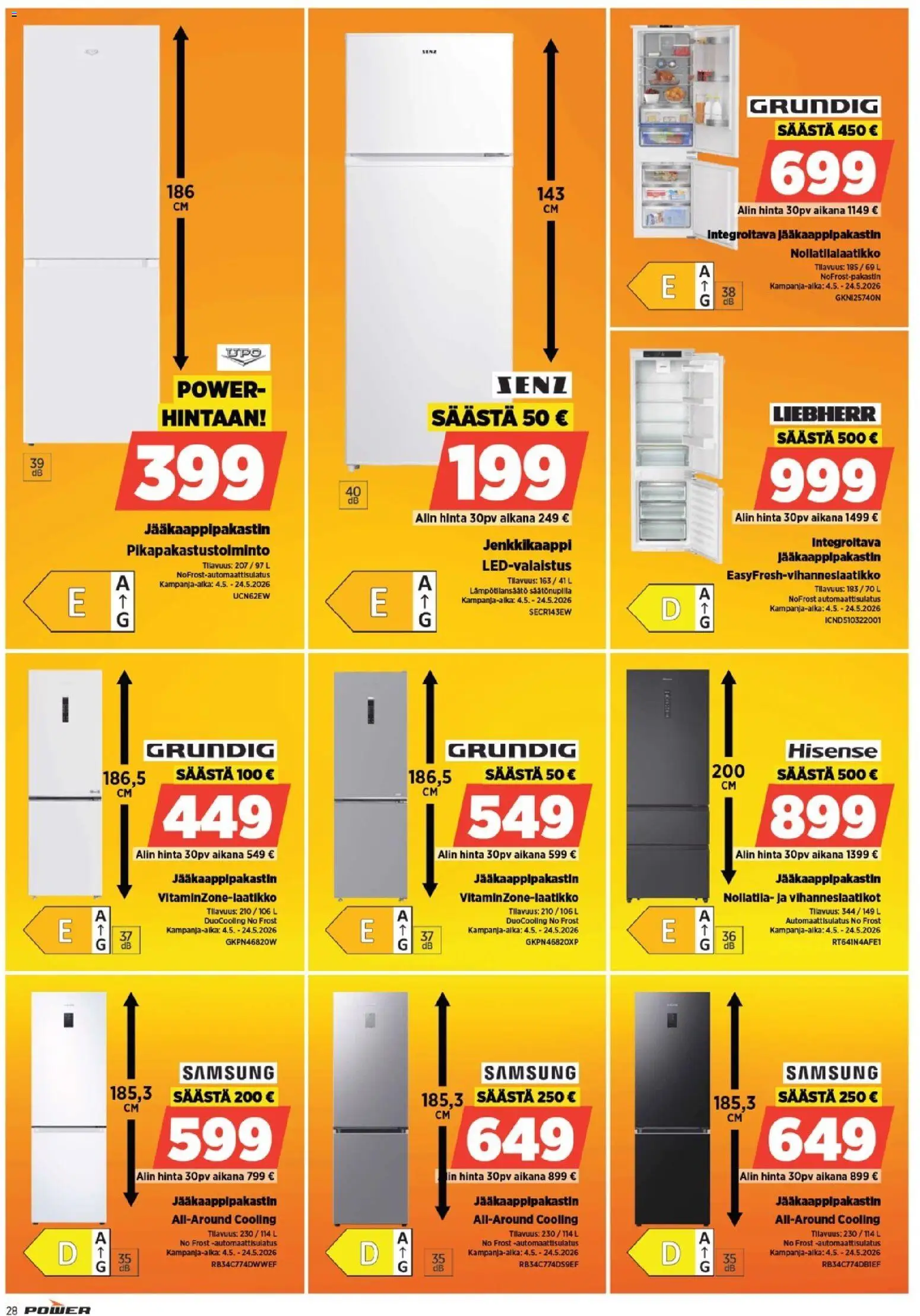 Power tarjoukset – voimassa 11.05.2026 alkaen | Sivu: 28 | Tuotteet: Jääkaappipakastin