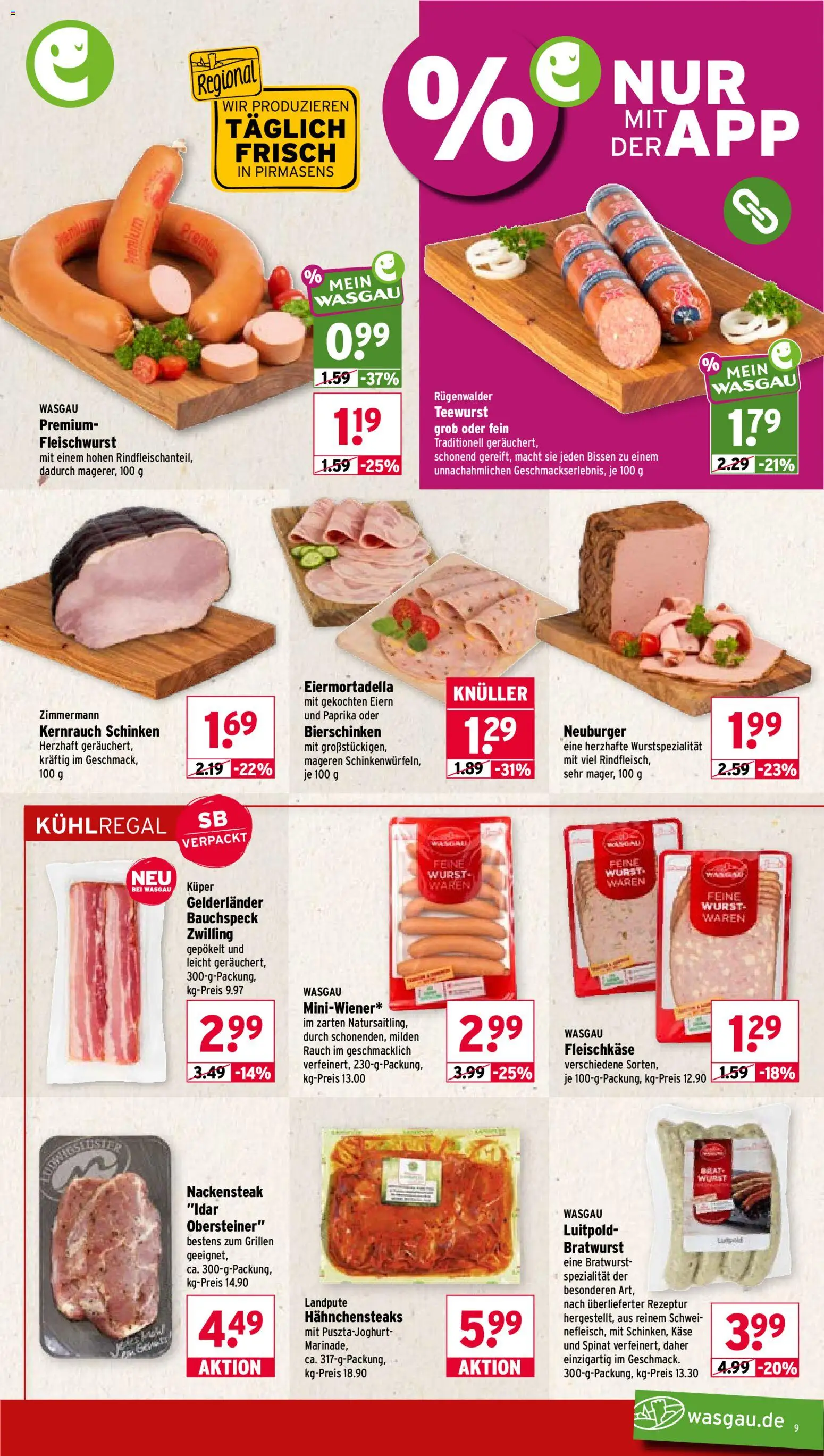 Wasgau Prospekt – gültig ab 31.08.2026 | Seite: 9 | Produkte: Bratwurst, Paprika, Wurst, Schinken