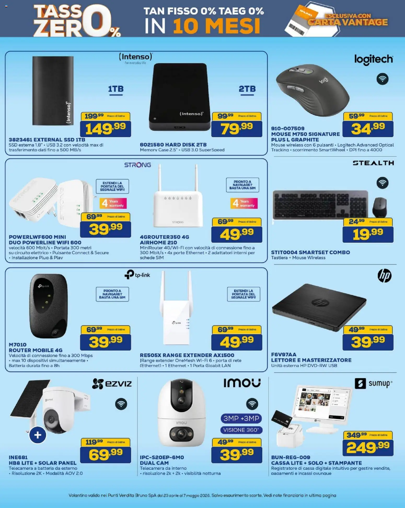 Volantino BRUNO del 23.04.2026 | Pagina: 18 | Prodotti: Router, Range extender, Stampante, USB