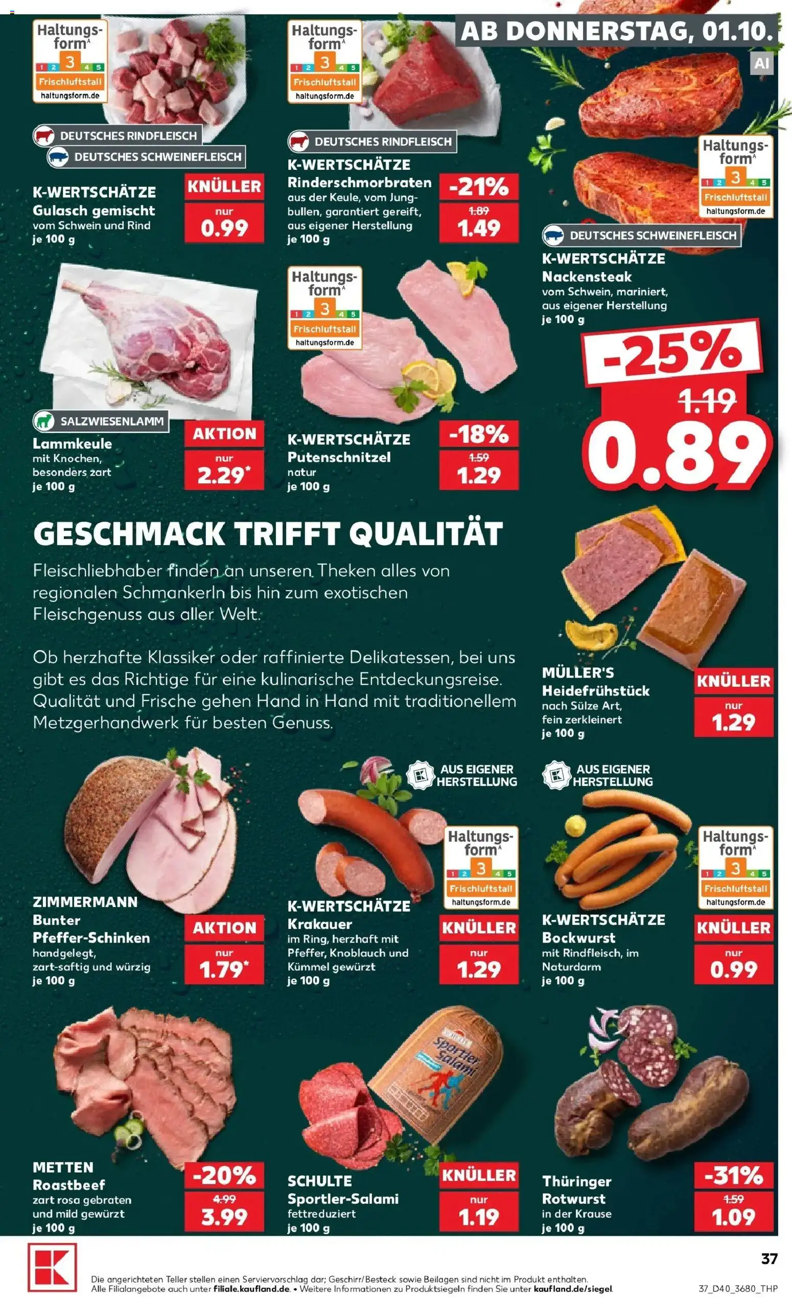 Prospekt Kaufland ab 01.10.2026 » Angebote Online zum Blättern | Seite: 37 | Produkte: Beilagen, Roastbeef, Schweinefleisch, Rindfleisch