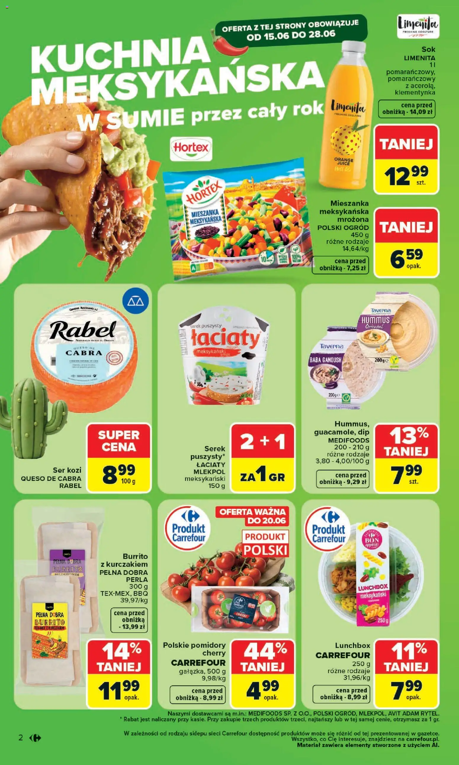 Carrefour gazetka - Kuchnia meksykańska od 15.06.2026 | Strona: 2 | Produkty: Serek, Hummus, Ser, Pomidory