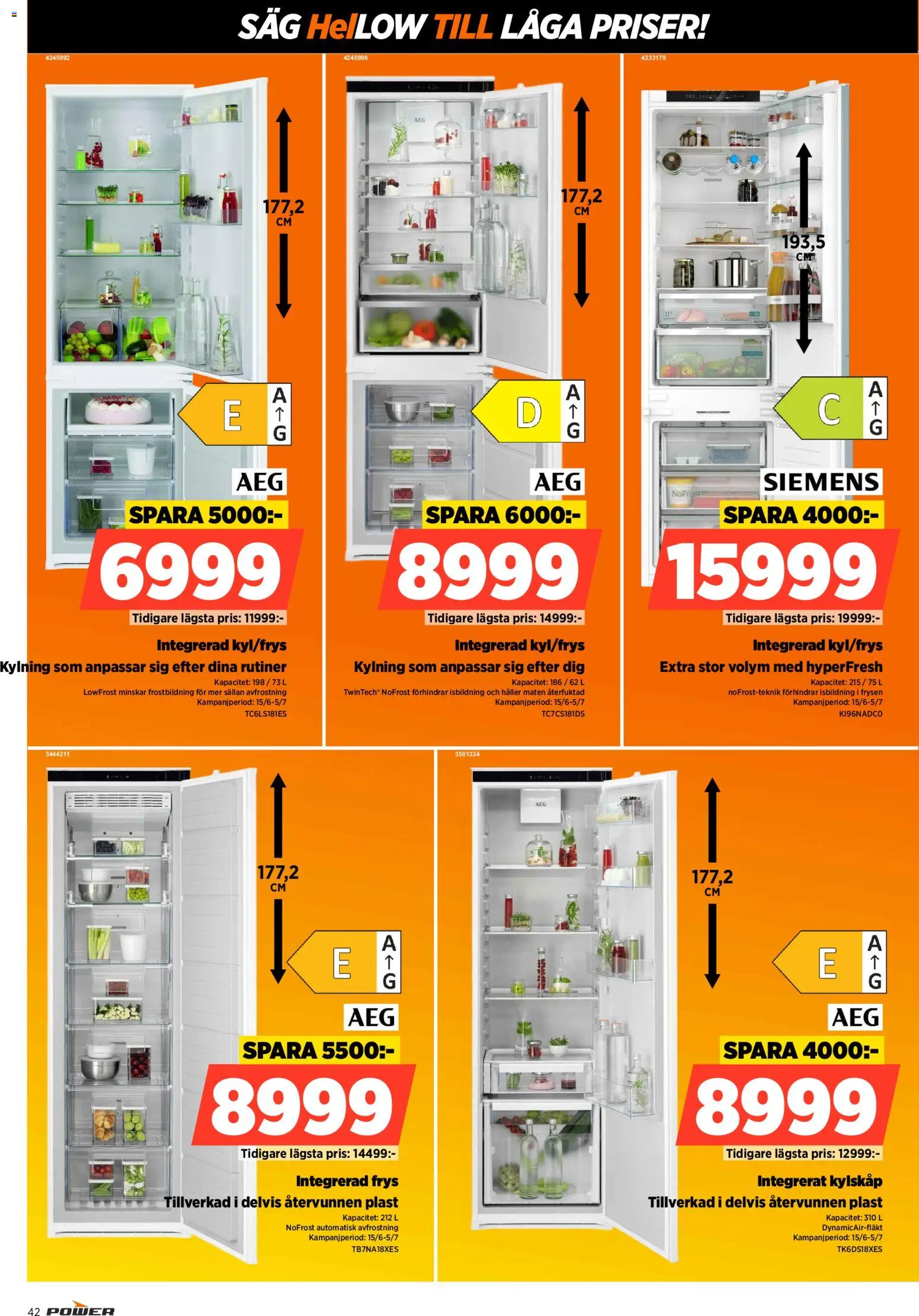 Power reklamblad aktuell från 15.06.2026 | Sida: 42 | Produkter: Såg, Kylskåp, Frys