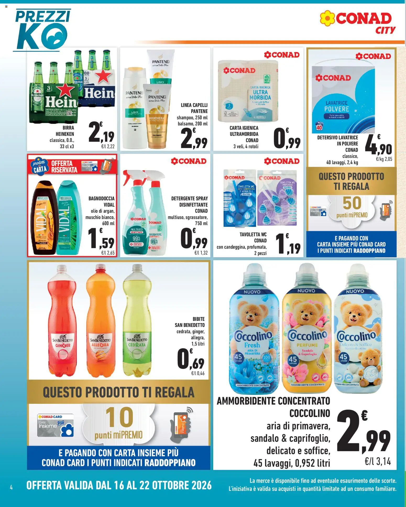 Volantino Conad del 16/10/2026 | Pagina: 4 | Prodotti: Spray disinfettante, Candeggina, Olio, Lavatrice