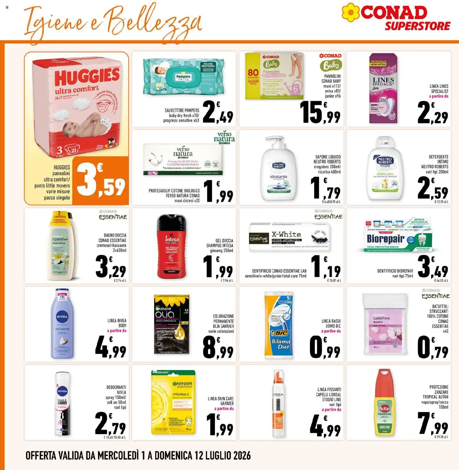 Volantino Conad del 01/07/2026 | Pagina: 28 | Prodotti: Dentifricio, Detergente, Bagno, Doccia