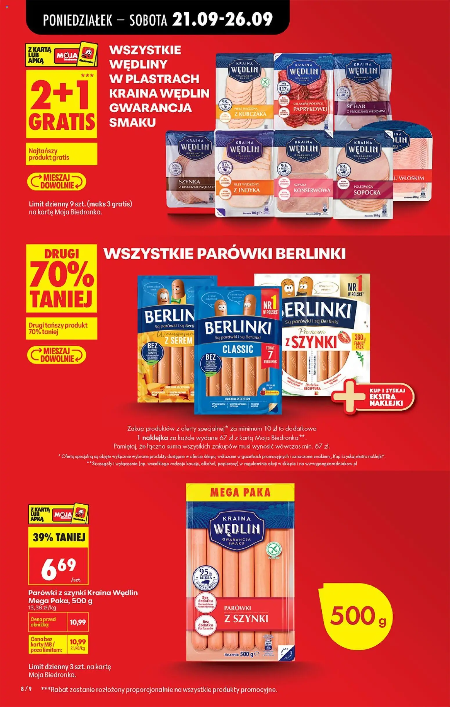 Biedronka gazetka od poniedziałku od 21.09.2026 | Strona: 9 | Produkty: Serem, Filet, Wędliny, Szynka z indyka