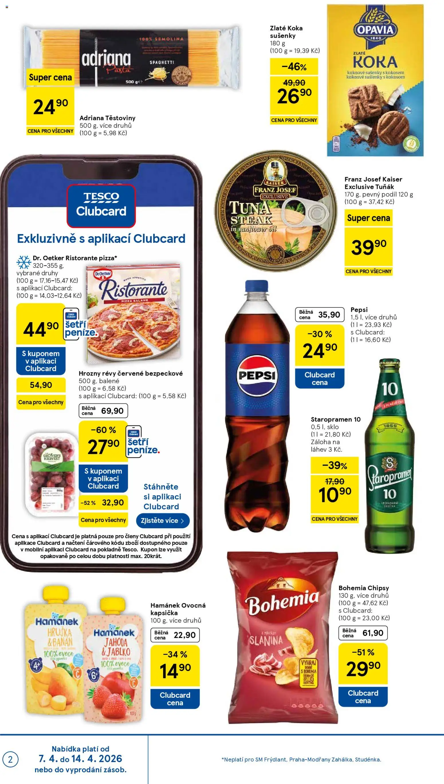 Tesco leták - Supermarket od 07.04.2026 | Strana: 2 | Produkty: Staropramen 10, Ovocná kapsička, Hrozny, Láhev