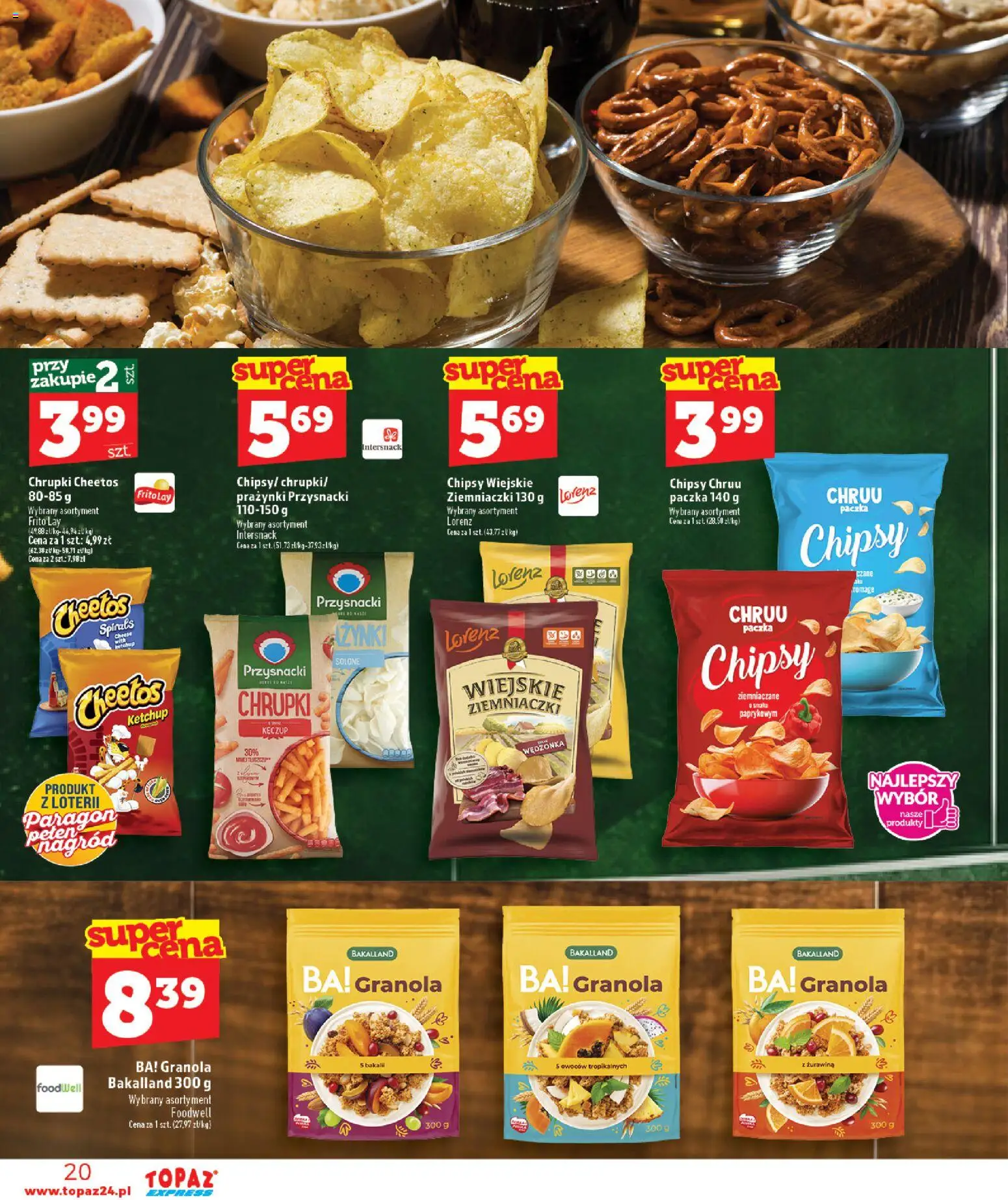 Topaz gazetka - Express od 24.09.2026 | Strona: 20 | Produkty: Chipsy, Granola, Chrupki, Żurawina