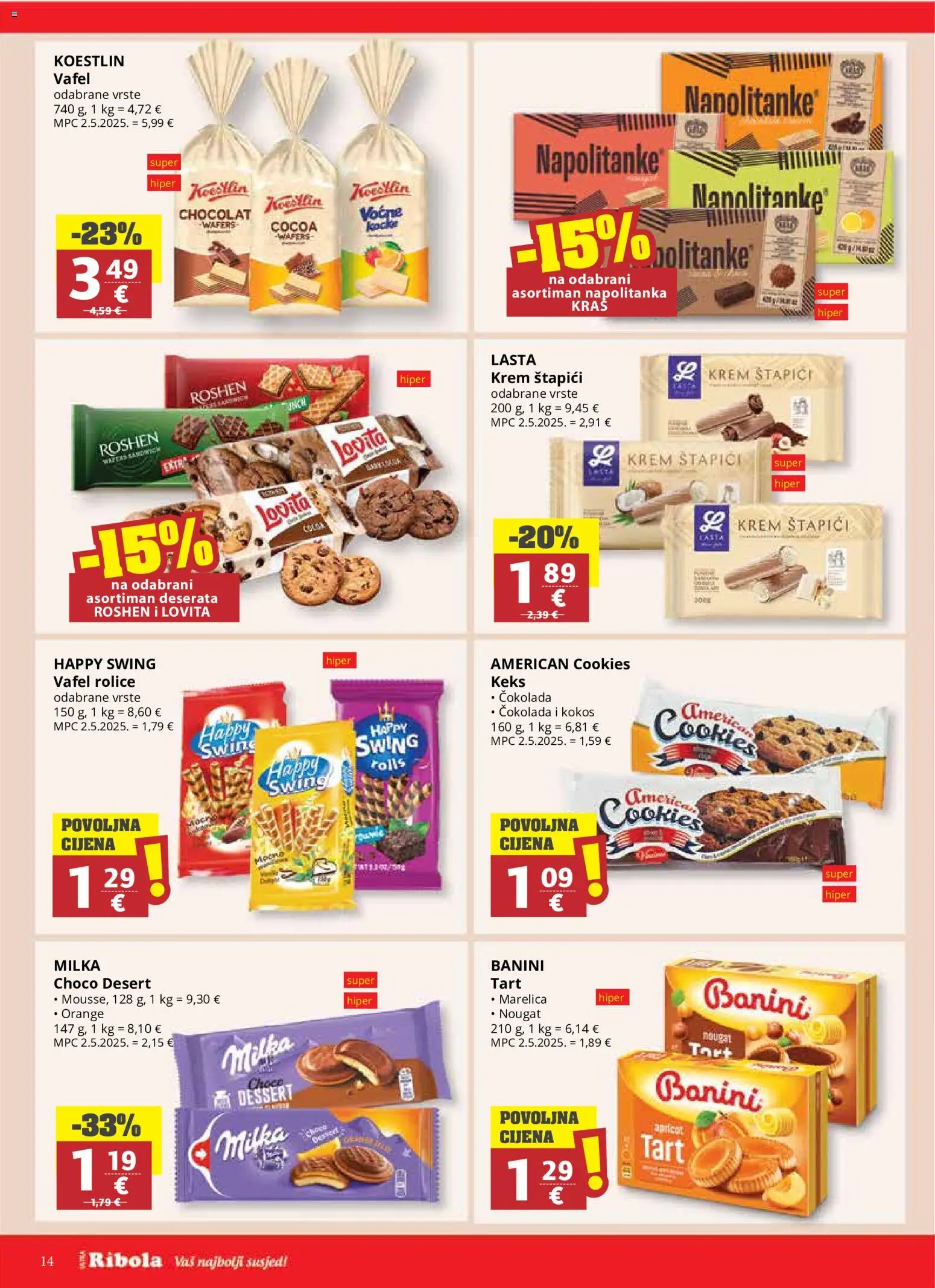 Ribola katalog | vrijedi od 08.07.2026 | Stranica: 14 | Proizvodi: Čokolada, Napolitanke, Milka, Pasta