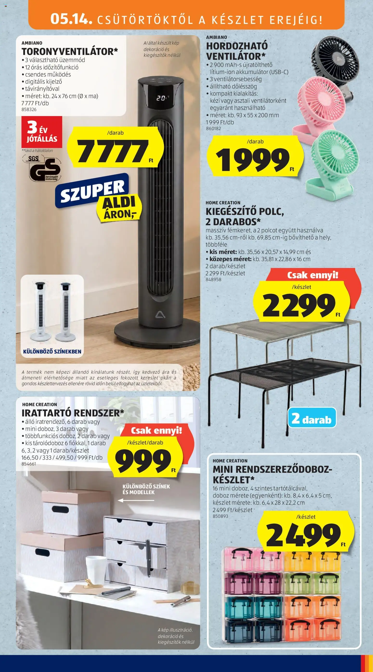Aldi akciós ujság - amely érvényes a következő dátumtól: 14.05.2026 | Oldal: 3 | Termékek: Tárolódoboz, Doboz, Akkumulátor, Dekoráció
