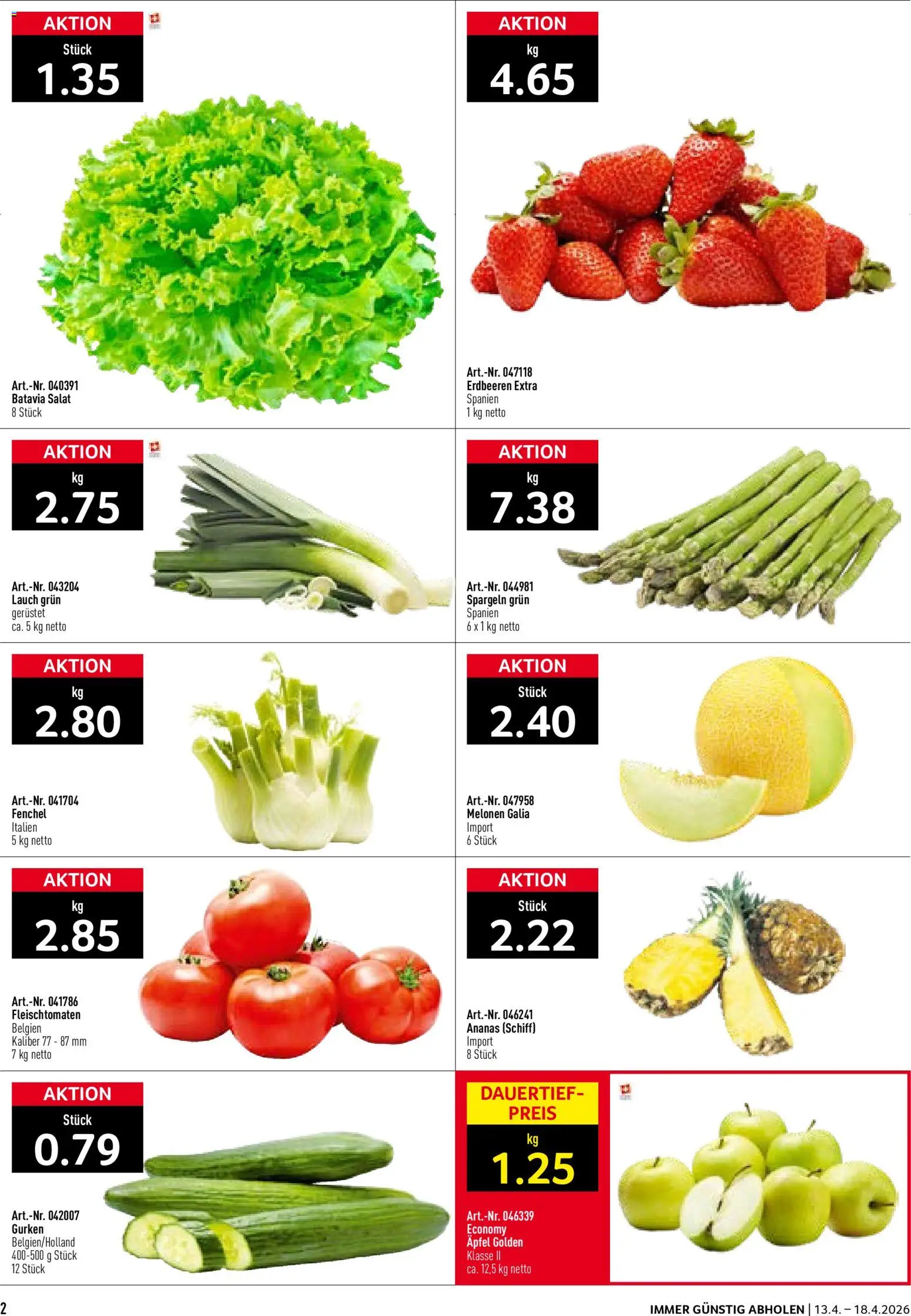Prodega aktionen – gültig ab 13.04.2026 | Seite: 2 | Produkte: Äpfel, Ananas, Gurken, Salat