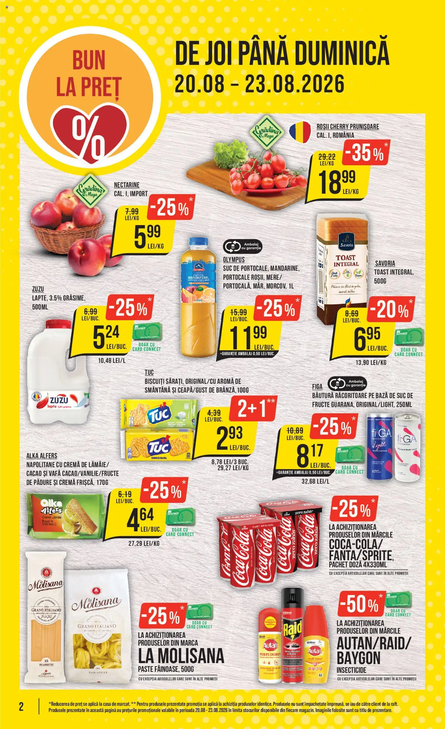 Noul catalog Mega Image – valabil de la 20.08.2026 | Pagină: 2 | Produse: Coca cola, Lapte, Cremă, Pâine