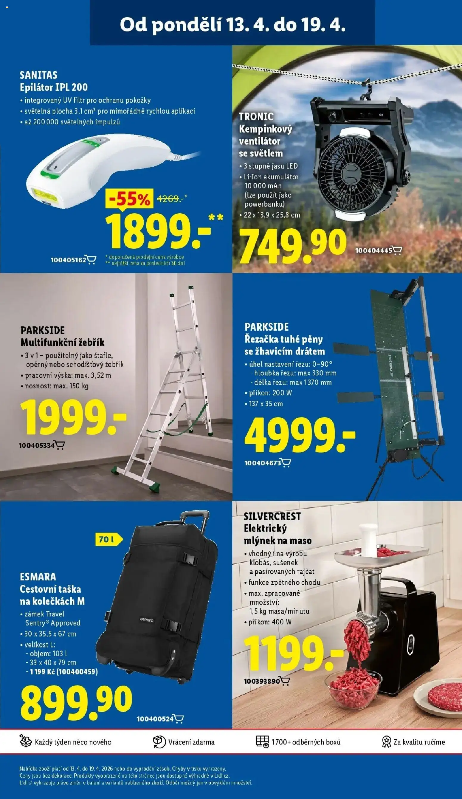 Lidl aktuální leták od 16.04.2026 | Strana: 45 | Produkty: Cestovní taška na kolečkách, Cestovní taška, Ventilátor, LED