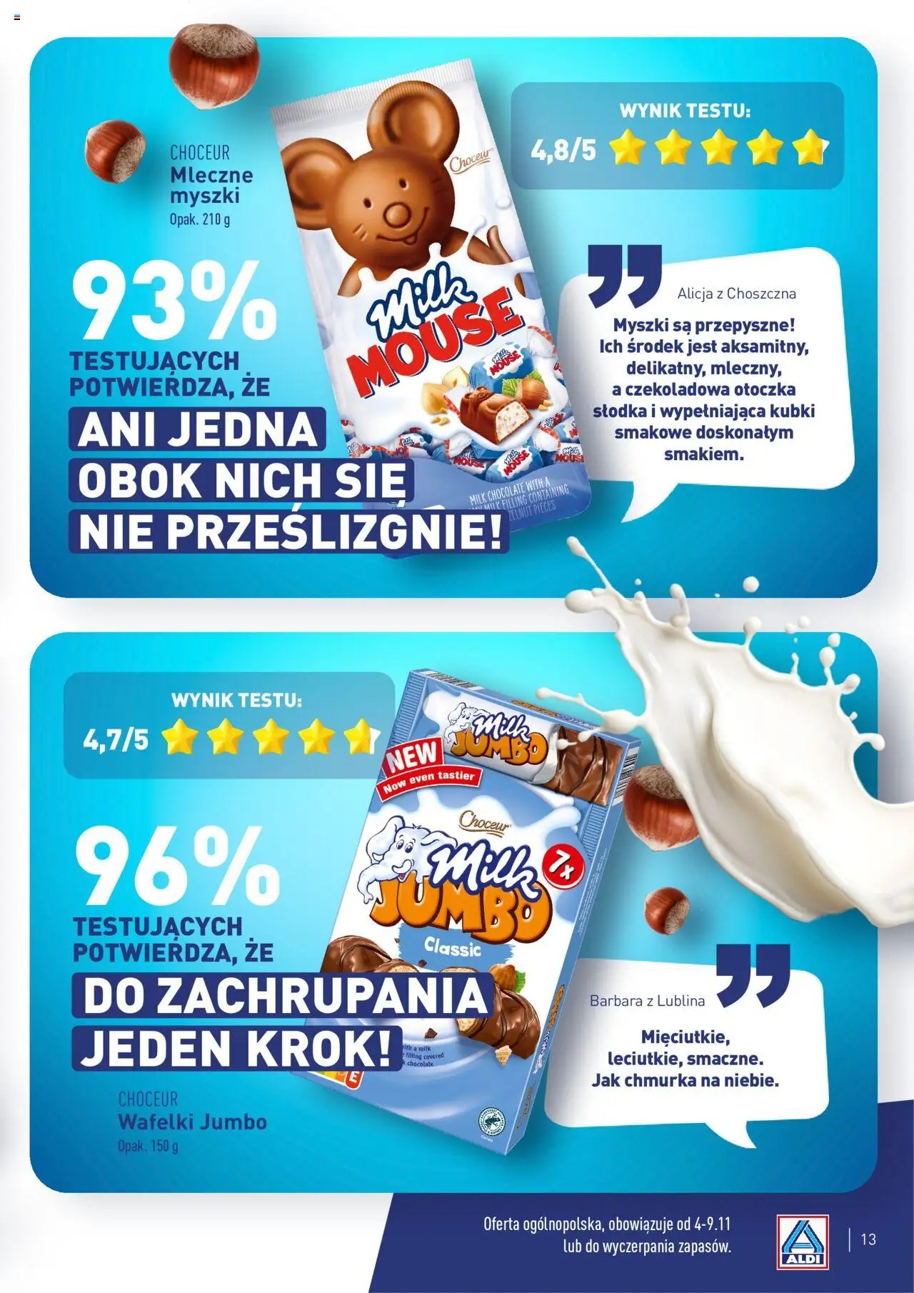 Aldi Gazetka - Wielki test od 04.11.2024 | Strona: 13 | Produkty: Czekoladowa, Wafelki
