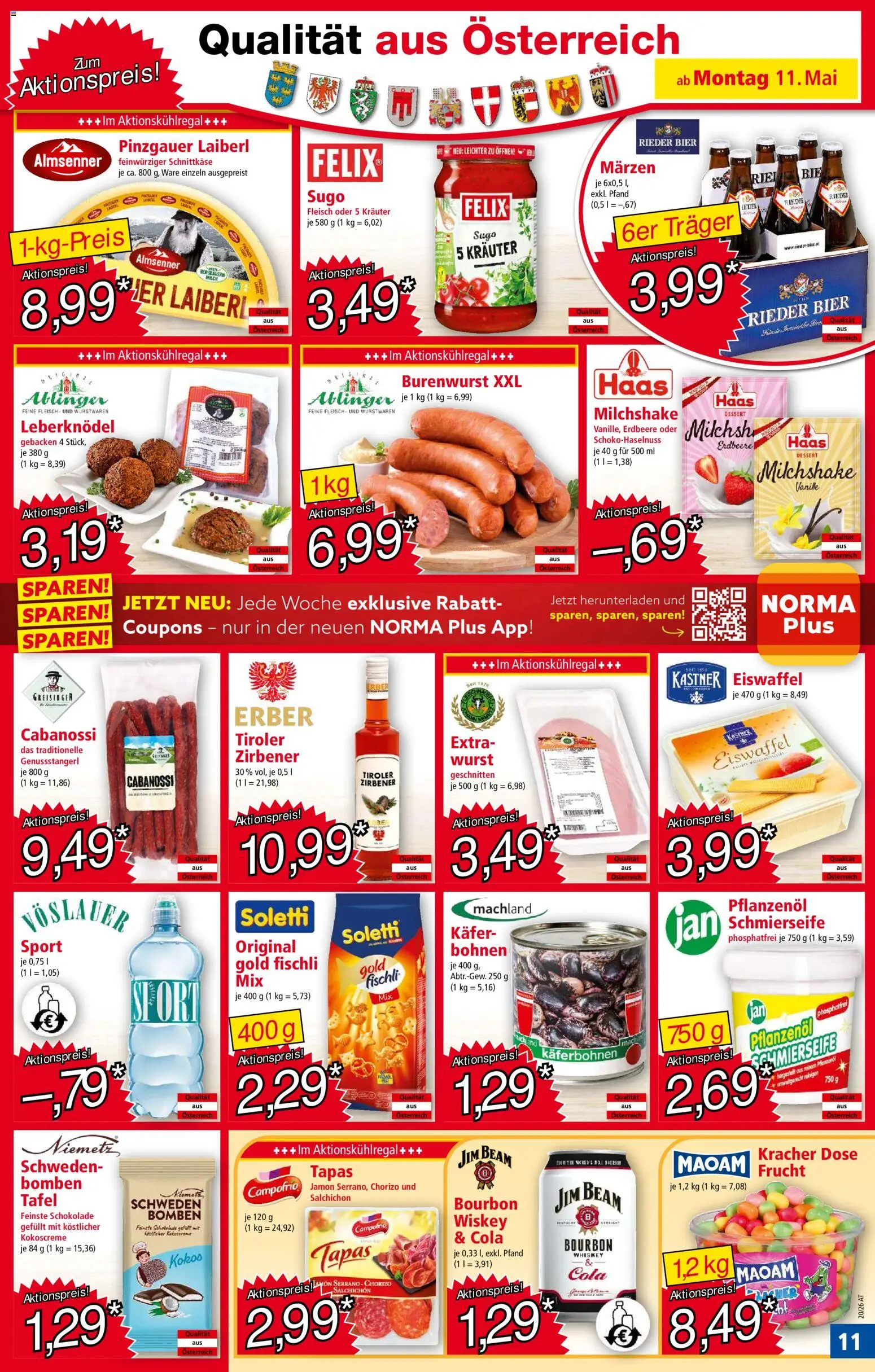 Norma Flugblatt gültig ab 11.05.2026 | Seite: 11 | Produkte: Whiskey, Wurst, Bier, Bourbon