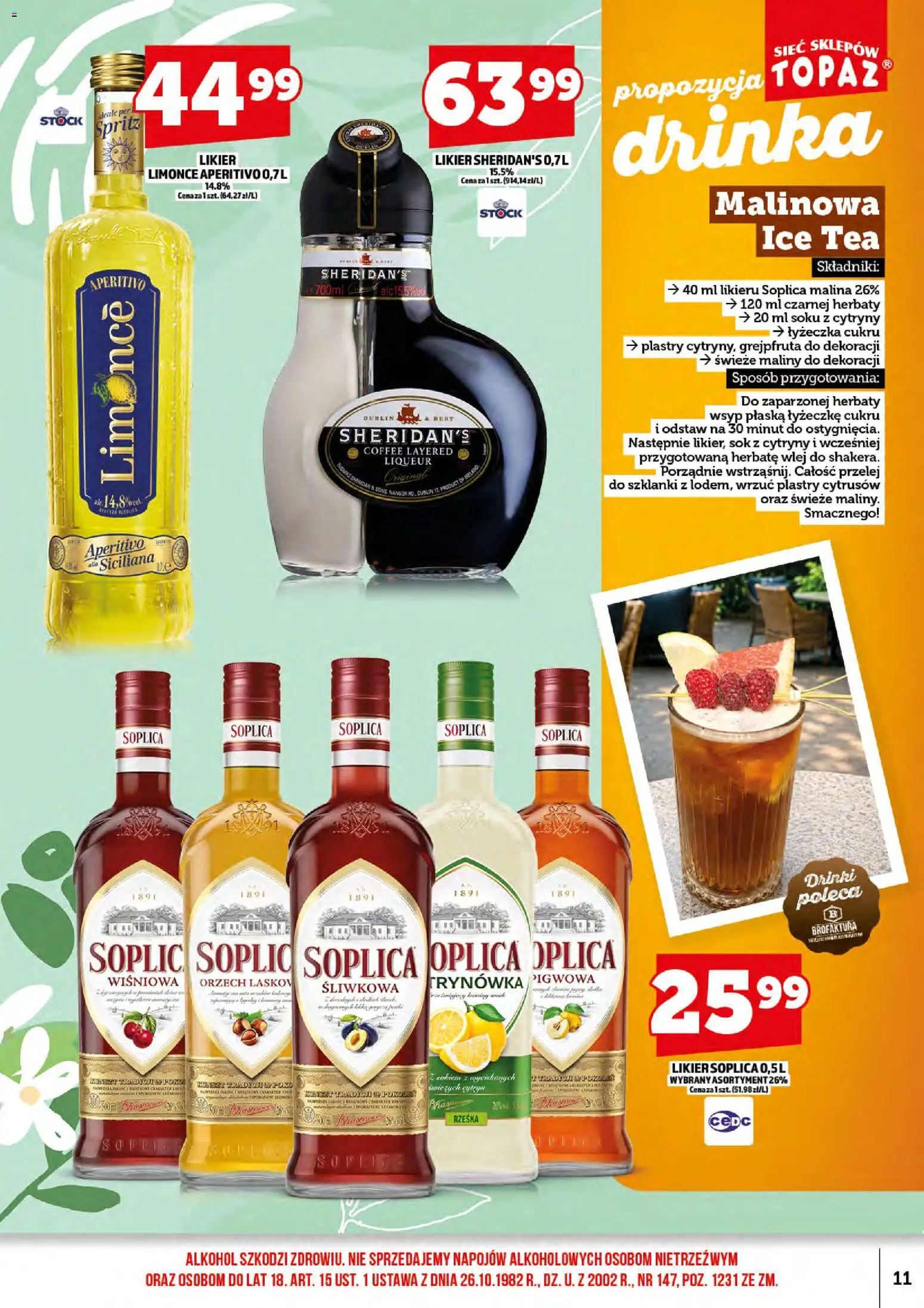 Topaz gazetka alkoholowa od 17.07.2026 | Strona: 13 | Produkty: Malina, Sok z cytryny, Por, Alkohol