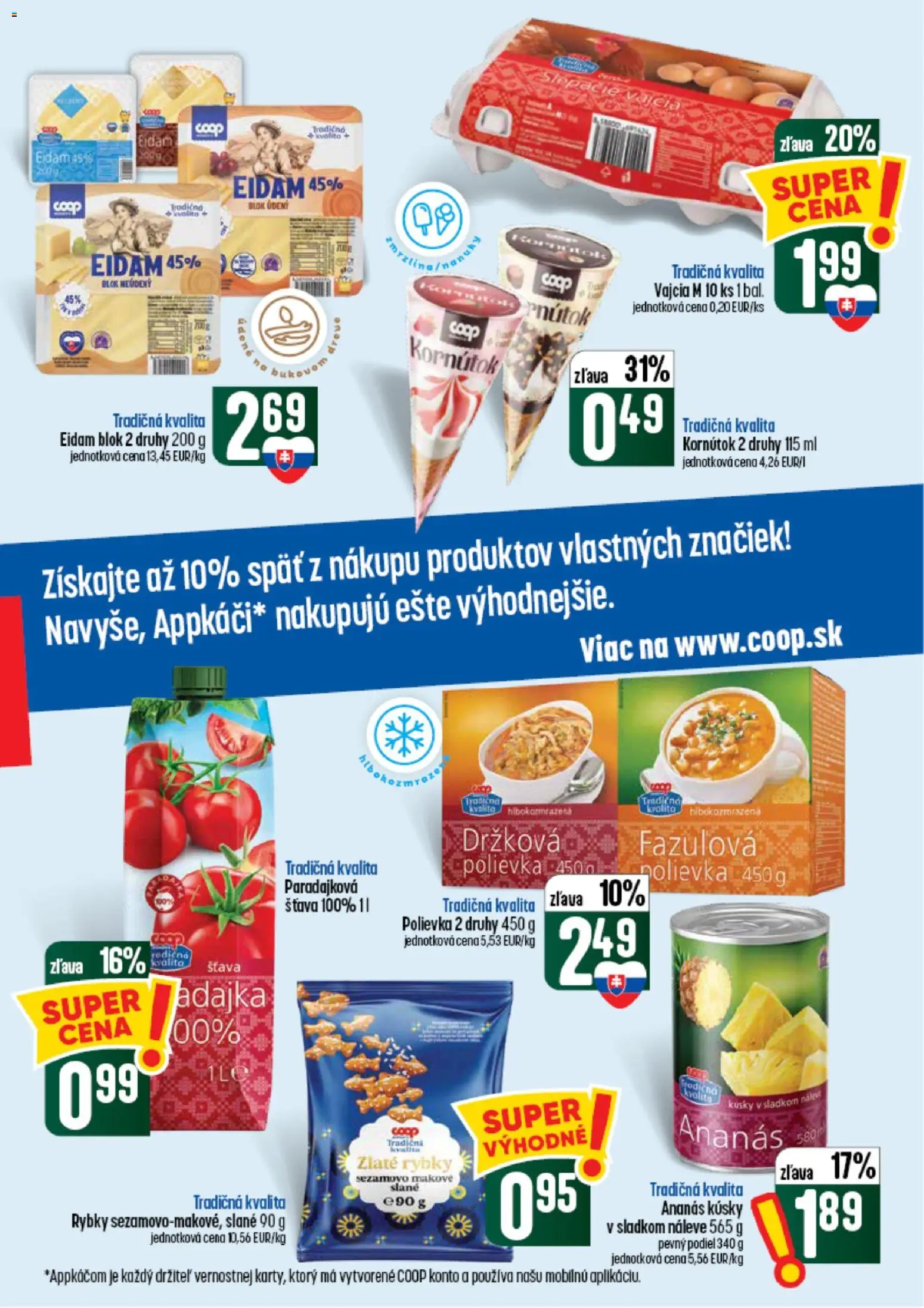 Nové COOP Jednota akcie – leták je platný od 10.09.2026 | Strana: 11 | Produkty: Eidam 45%, Vajcia, Ananás, Šťava