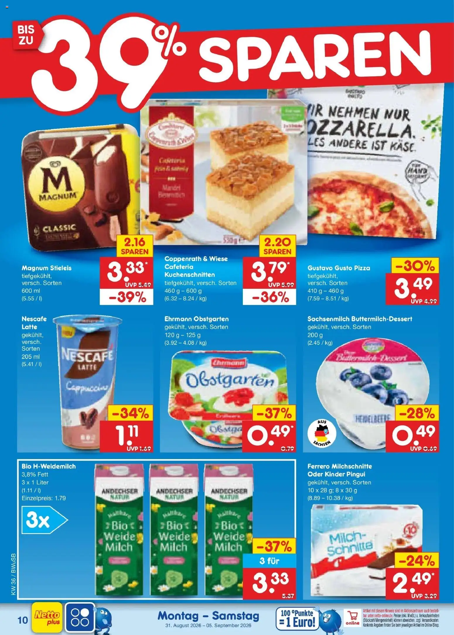 Netto Marken-Discount Prospekt Stemwede-Dielingen (ab 31.08.2026) » Angebote | Seite: 12 | Produkte: Gustavo gusto, Nescafe, Pizza, Ferrero milchschnitte