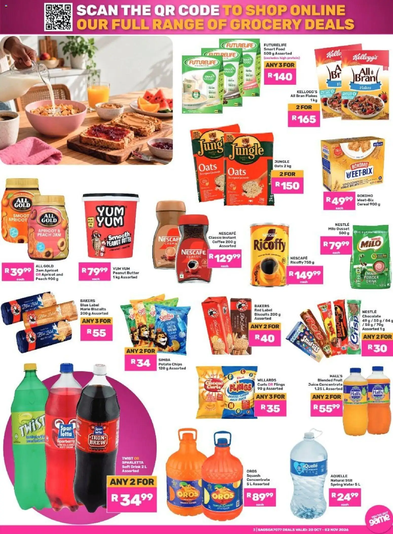 New Game catalogue – valid from 20/10/2026 | Page: 3 | Products: Oats, Juice, Water, Fruit