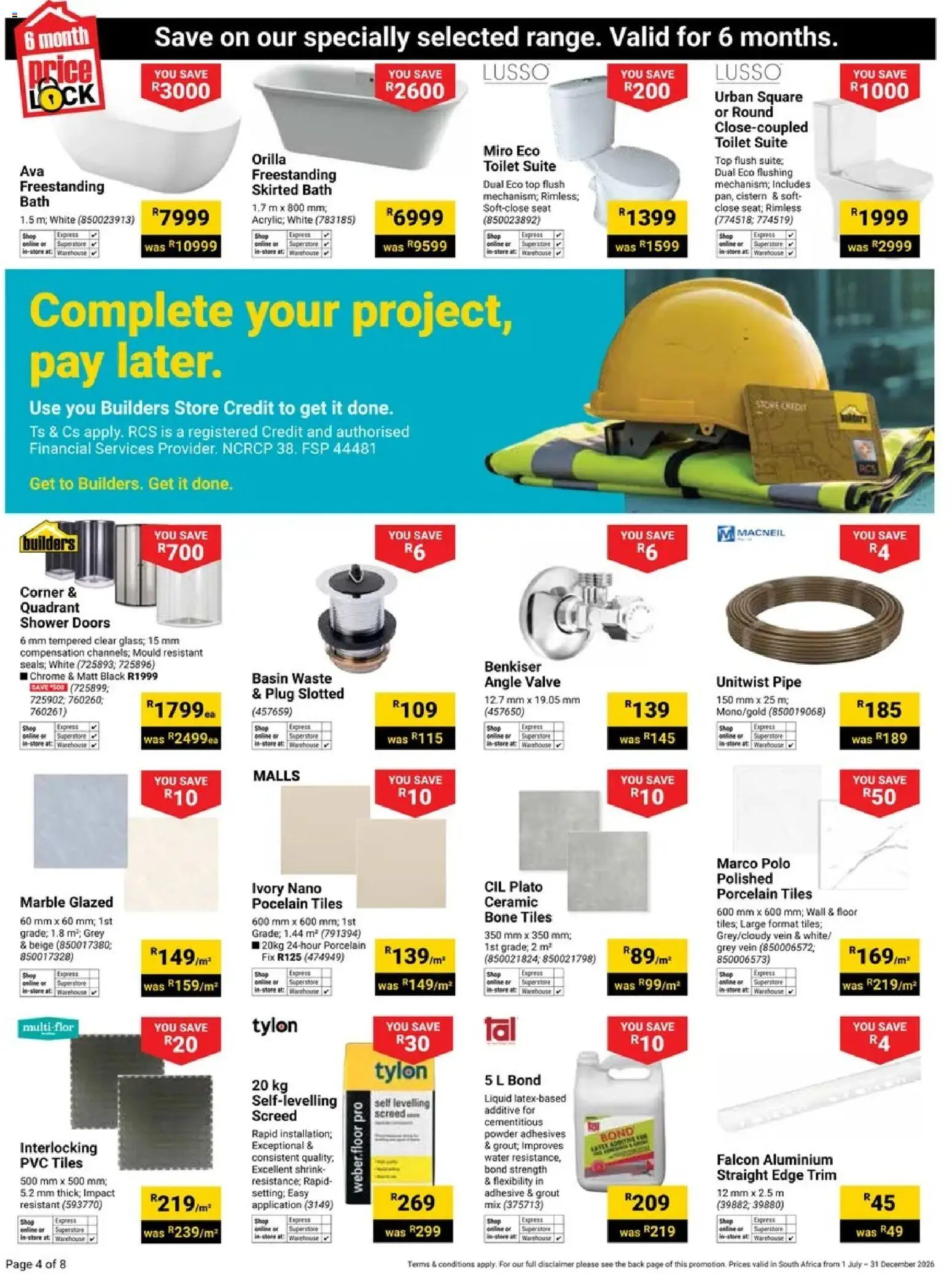 New Builders catalogue – valid from 01/07/2026 | Page: 4 | Products: Bath, Adhesive, Cistern, Water