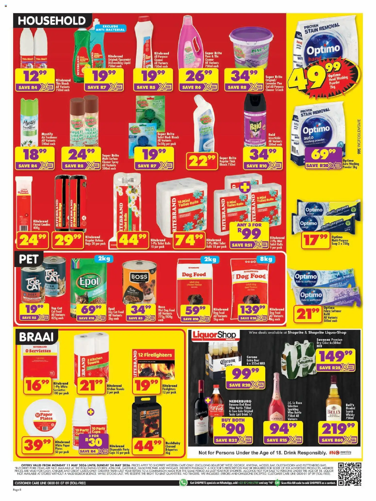 New Shoprite catalogue – valid from 11.05.2026 | Page: 8 | Products: Toilet, Paper, Fabric softener, Dog food