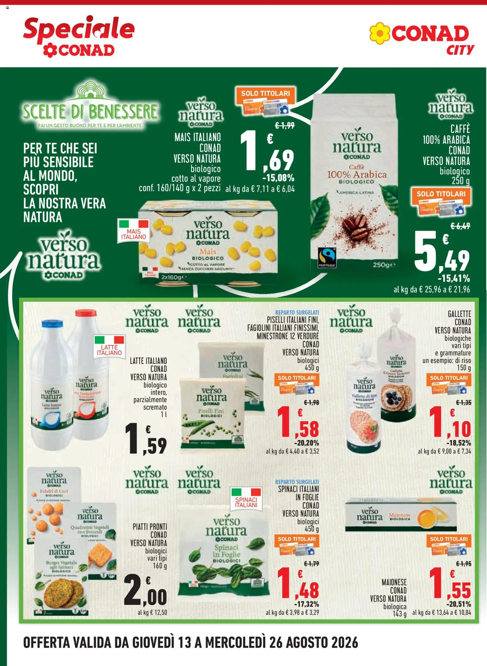 Volantino Conad del 13/08/2026 | Pagina: 14 | Prodotti: Piatti pronti, Verdure, Piselli, Mais