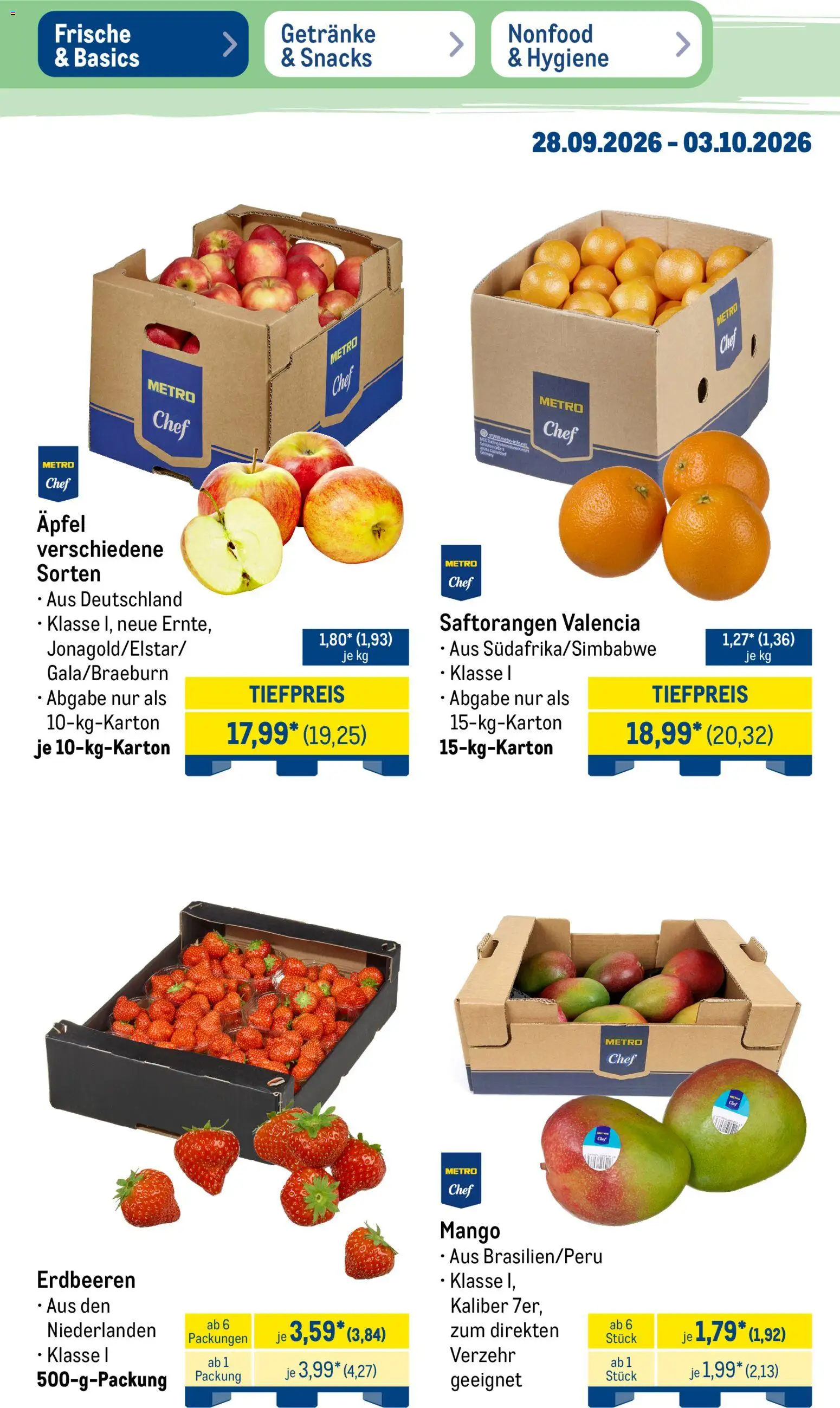 Metro NonFood-Angebote – gültig ab 28.09.2026 | Seite: 36 | Produkte: Äpfel, Mango, Erdbeeren