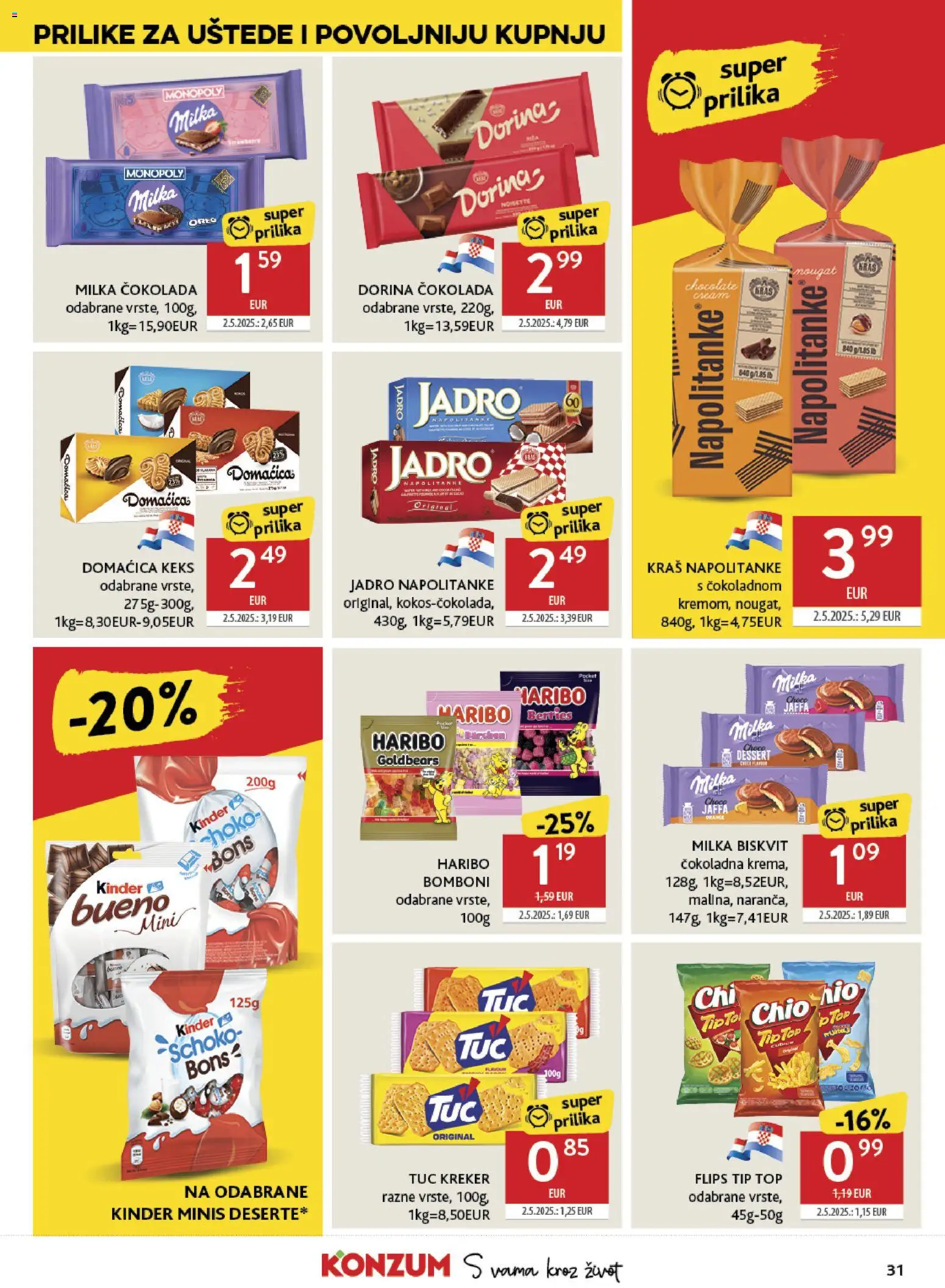 Konzum katalog | vrijedi od 27.05.2026 | Stranica: 31 | Proizvodi: Čokolada, Keks, Napolitanke, Milka