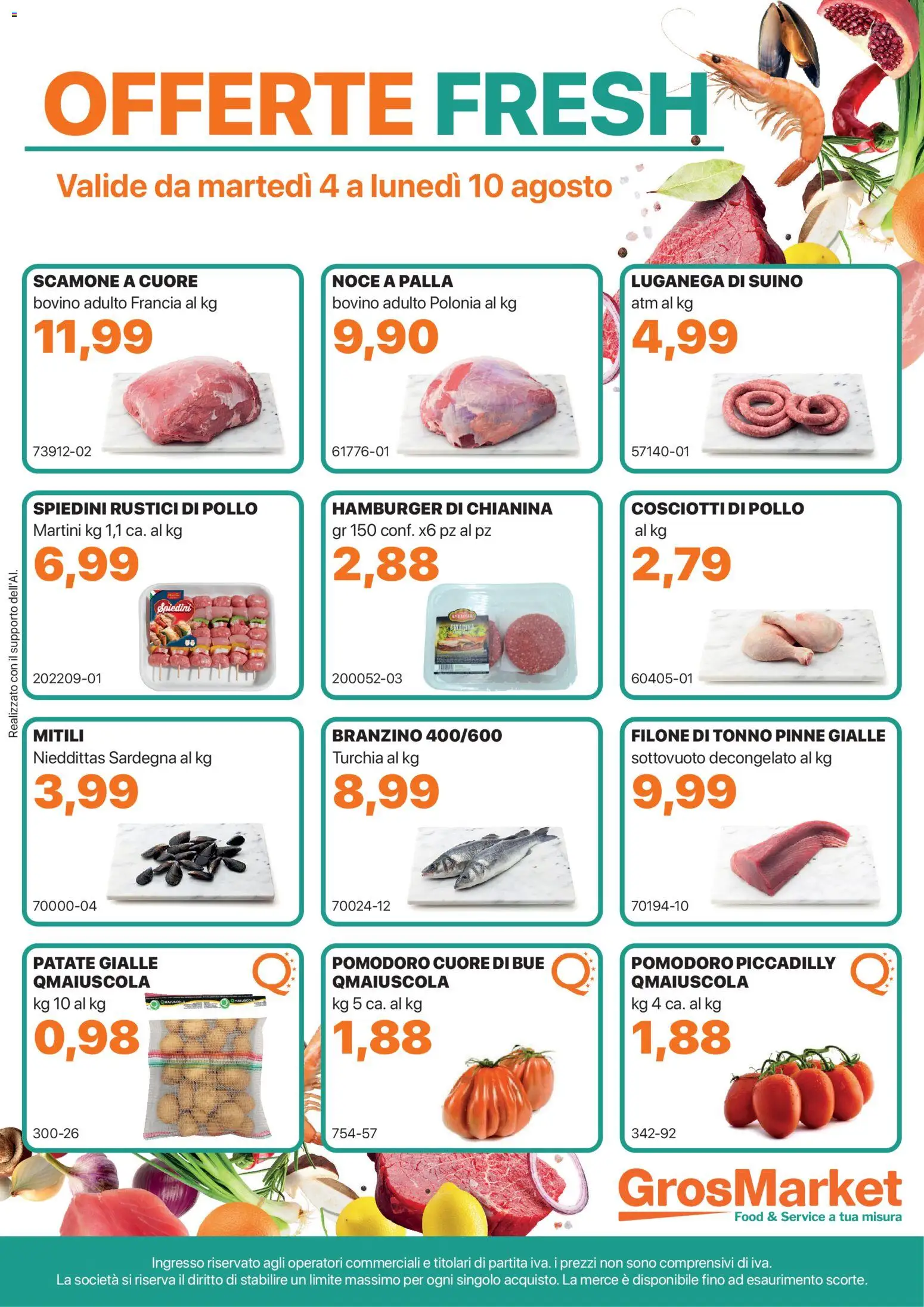 Volantino Sogegross del 04/08/2026 | Pagina: 1 | Prodotti: Pollo, Suino, Tonno, Hamburger