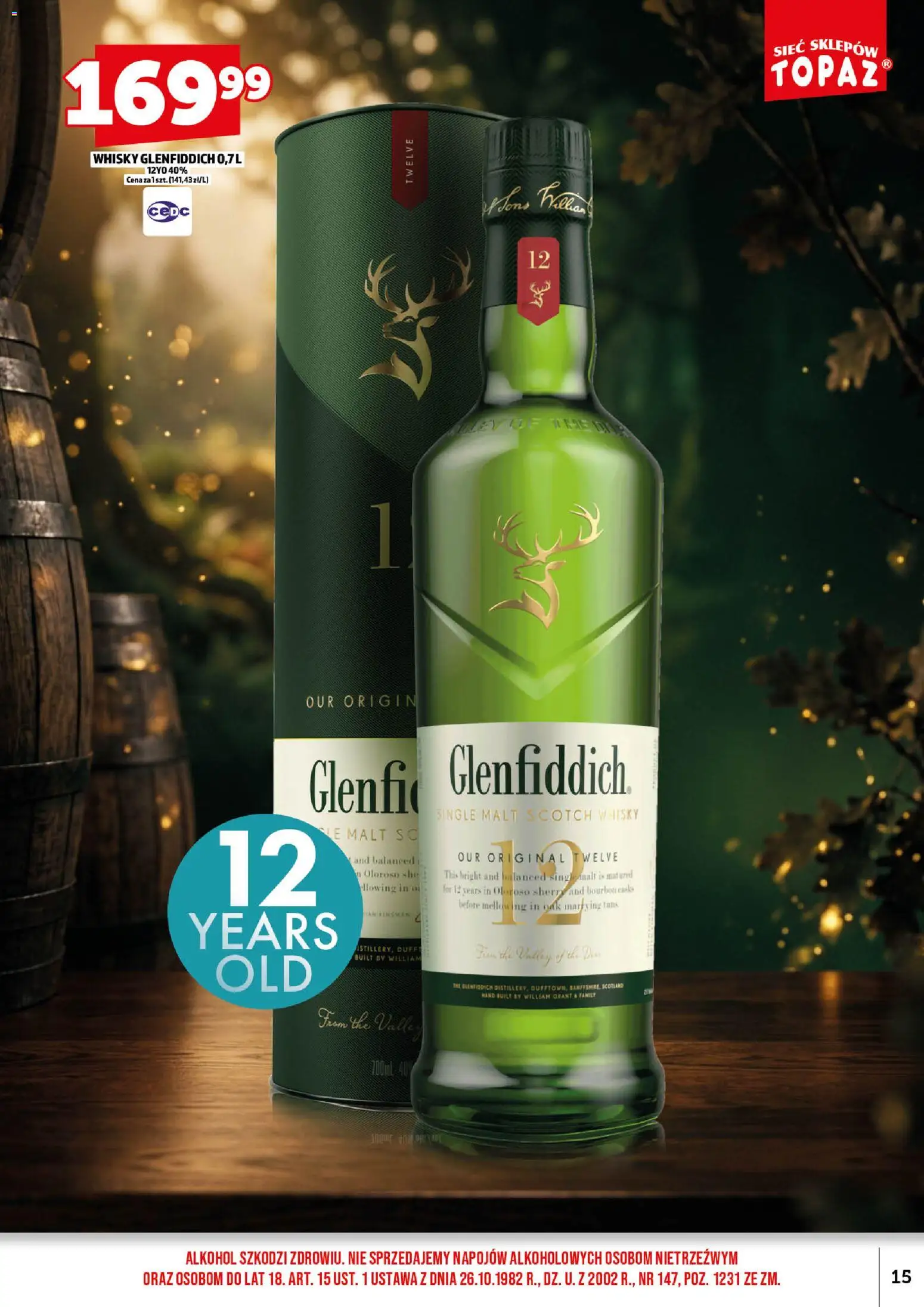 Topaz gazetka alkoholowa od 01.09.2026 | Strona: 17 | Produkty: Scotch whisky, Whisky Glenfiddich, Alkohol, Whisky