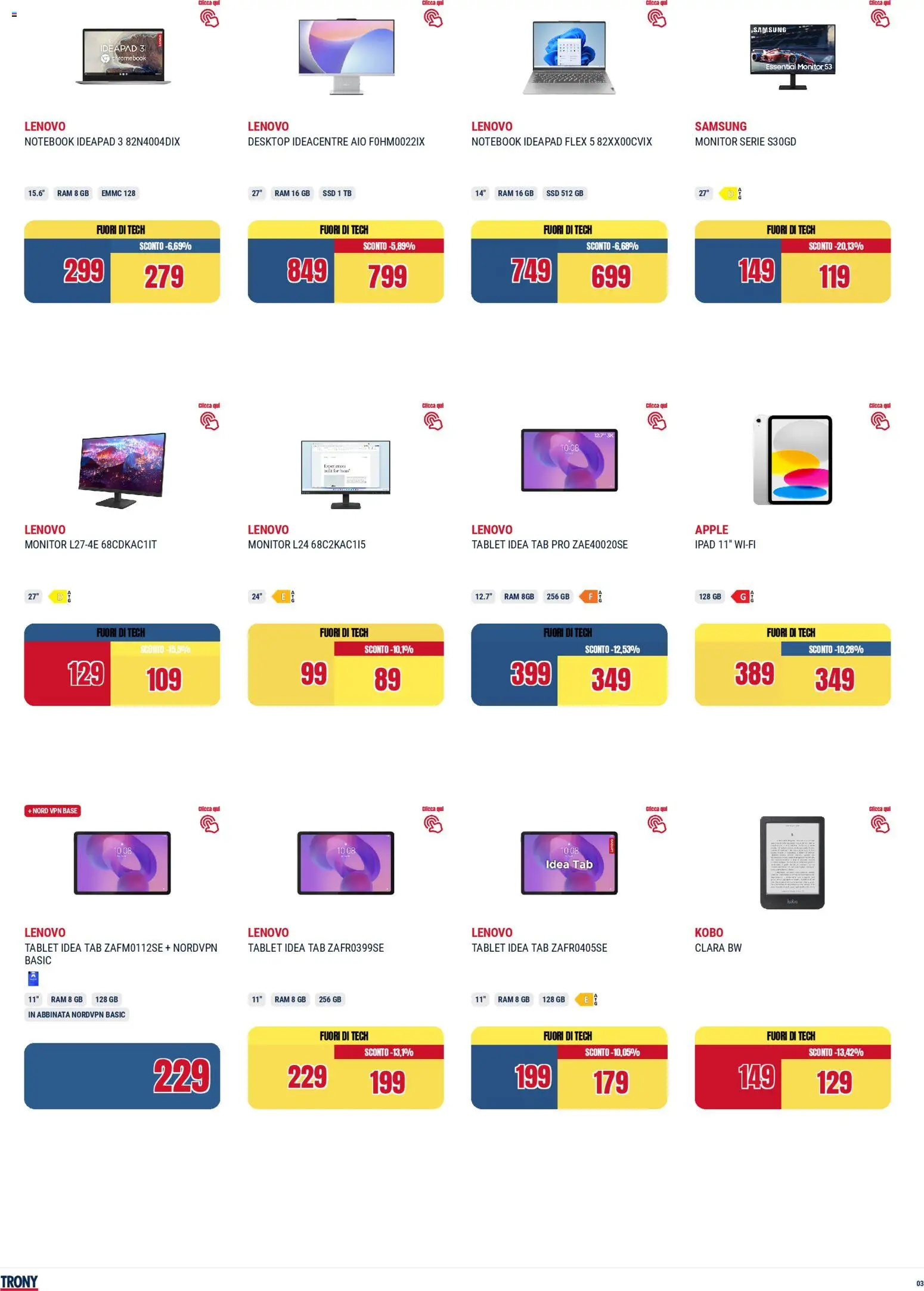 Volantino Trony del 28.04.2026 | Pagina: 3 | Prodotti: Monitor, Notebook, Tablet, Ipad