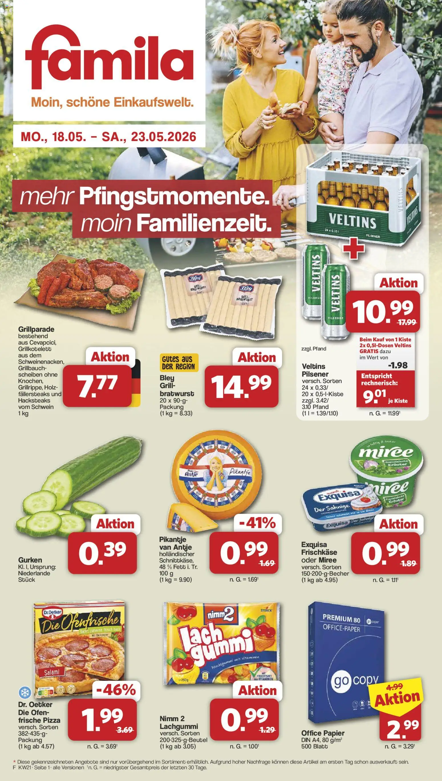 Famila Nordwest Prospekt 	 – gültig ab 18.05.2026 | Seite: 1 | Produkte: Ofen, Bratwurst, Exquisa, Pizza