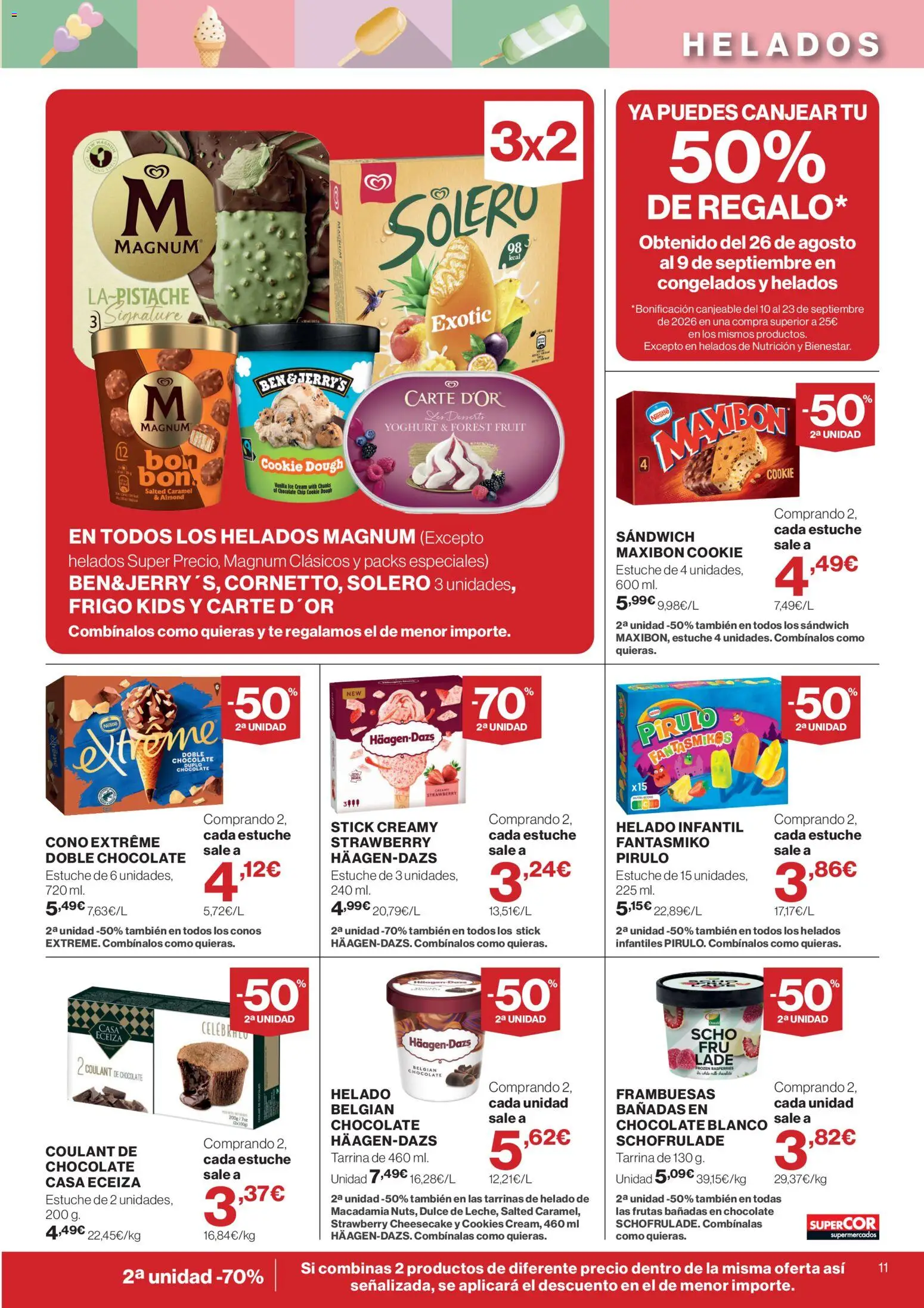 Supercor folleto │ válido desde el 10/09/2026 | Página: 11 | Productos: Chocolate blanco, Helado, Magnum, Frambuesas