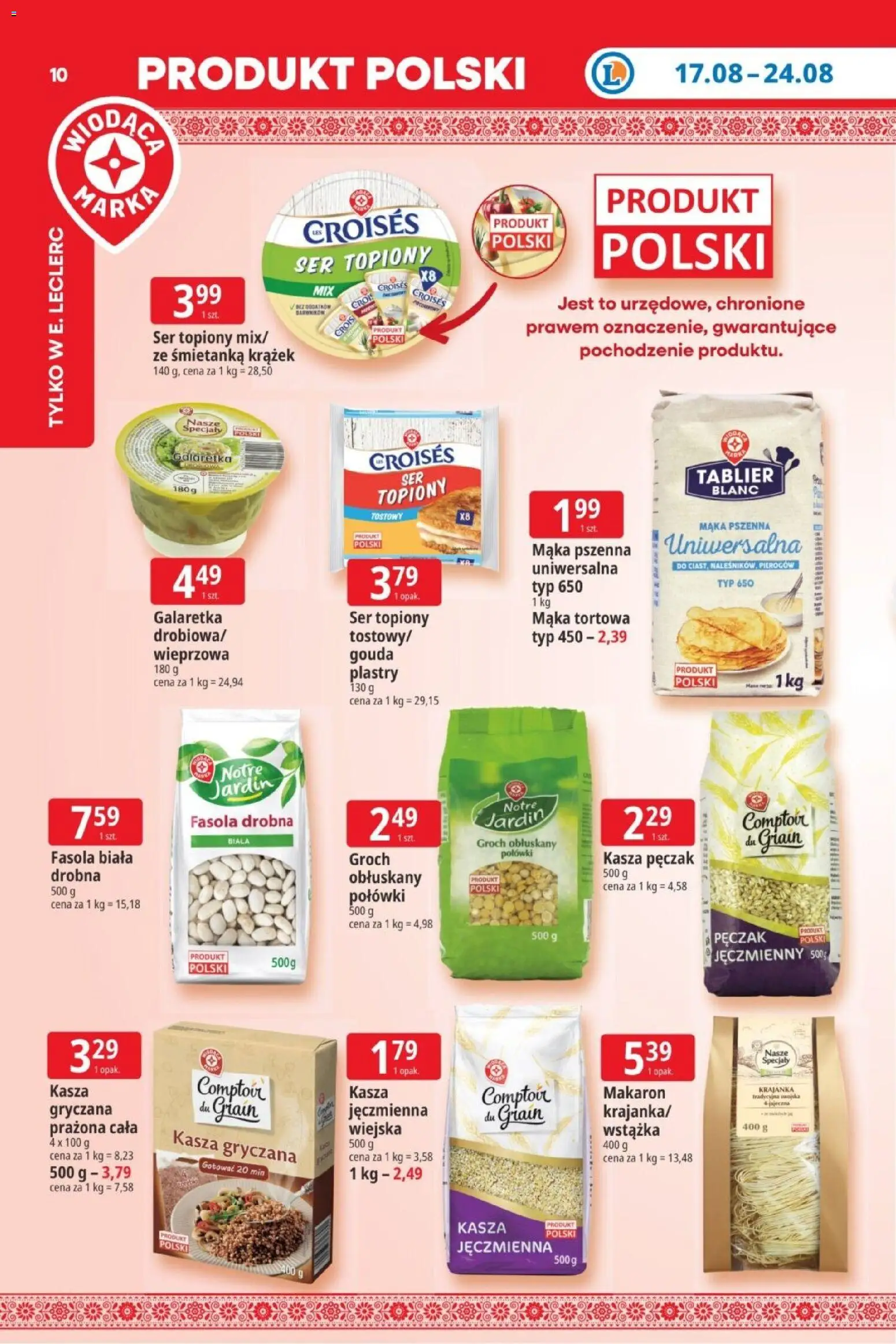 E.Leclerc gazetka od 17.08.2026 | Strona: 10 | Produkty: Groch, Kasza gryczana, Mąka, Kasza pęczak