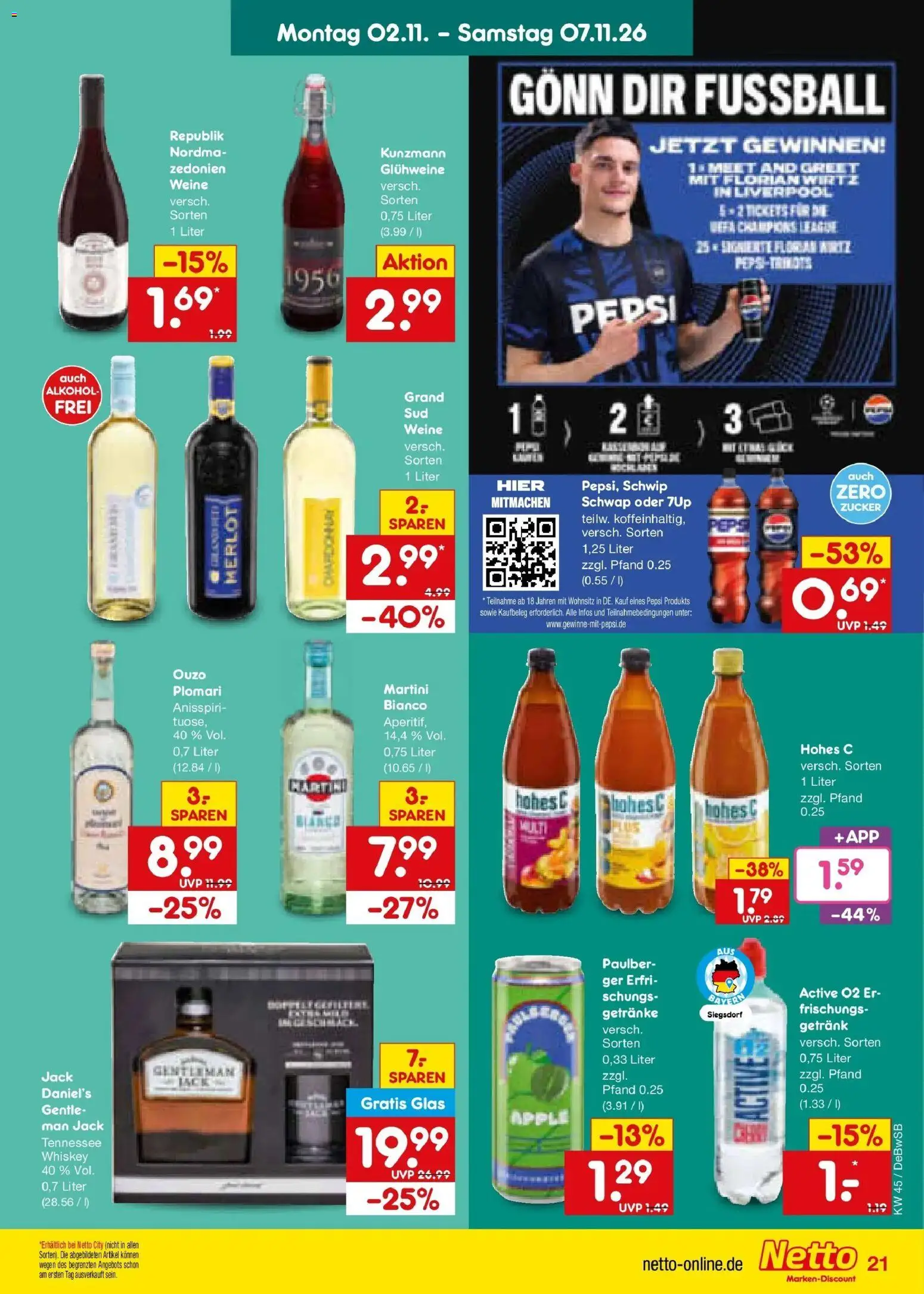 Netto Marken-Discount Prospekt Waiblingen-Bittenfeld (ab 02.11.2026) » Angebote | Seite: 31 | Produkte: Zucker, Pepsi, Whiskey, Ouzo plomari