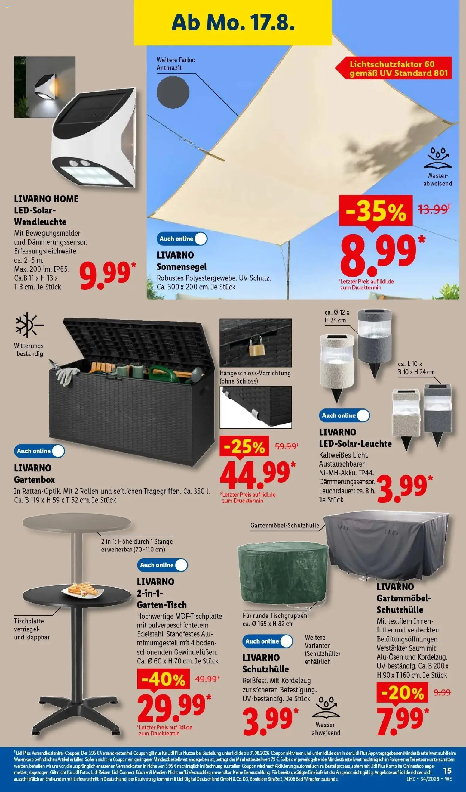 Lidl Prospekt Einbeck (ab 17.08.2026) zum Blättern » Angebote | Seite: 33 | Produkte: Gartenmöbel, Bad, Wasser, Wandleuchte